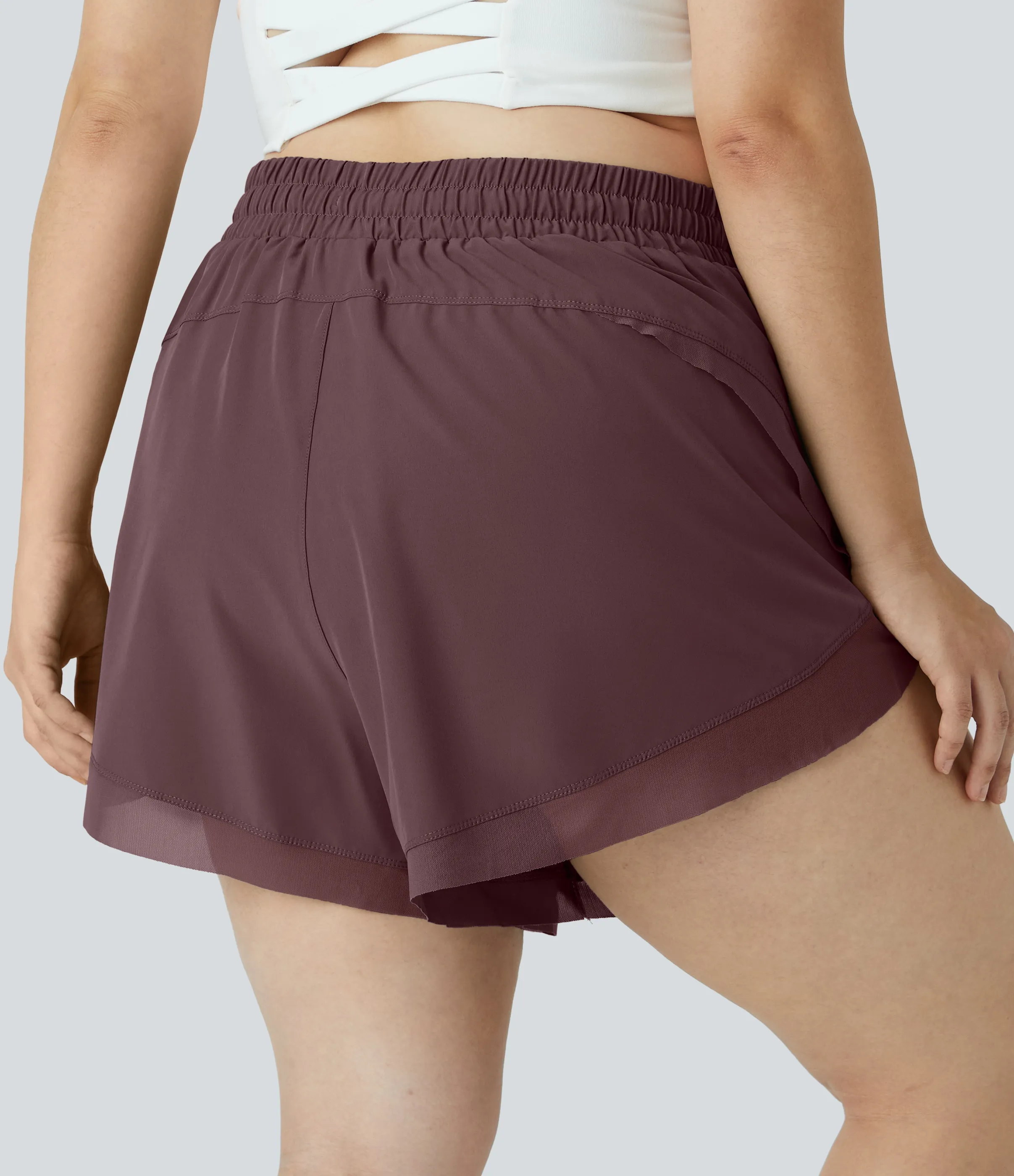 Halara Pantalón corto 2 en 1 malla contrastante cordón talla grande 10cm - Winetasting - 1X sold by Halara product image thumbnail 3