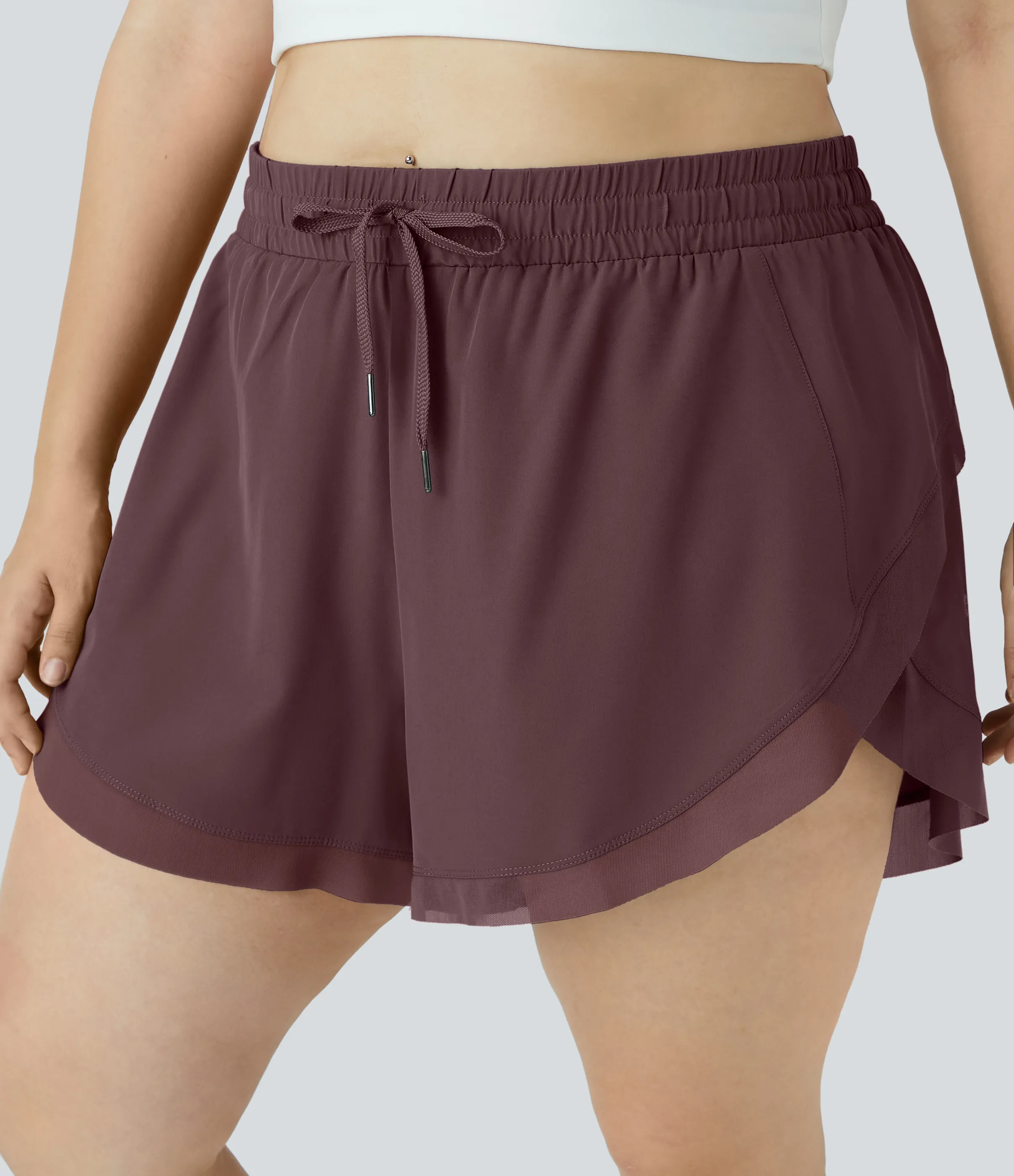 Halara Pantalón corto 2 en 1 malla contrastante cordón talla grande 10cm - Winetasting - 1X sold by Halara product image thumbnail 4