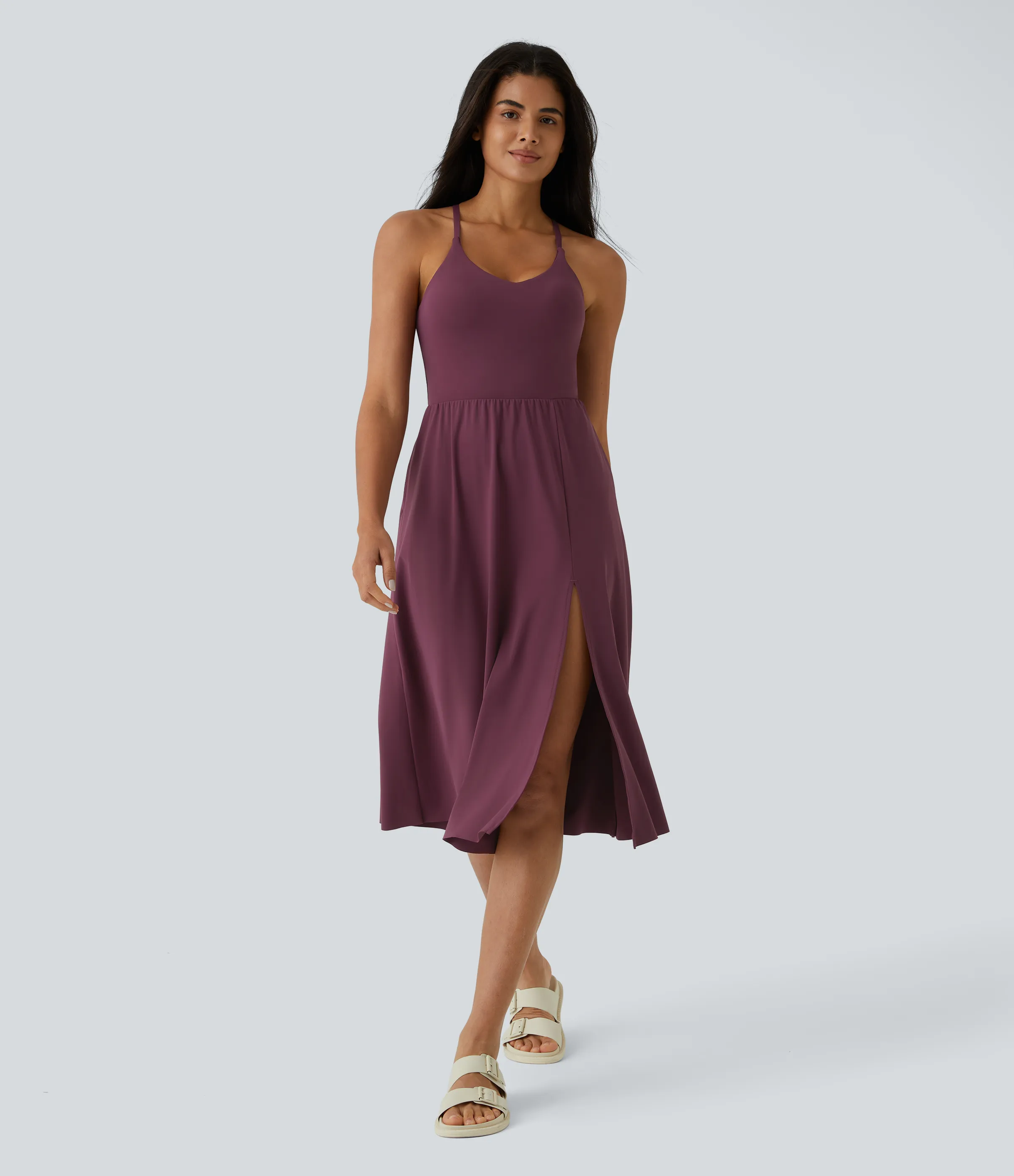 Halara Vestido midi bolsillo lateral espalda cruzada - Fig - S sold by Halara