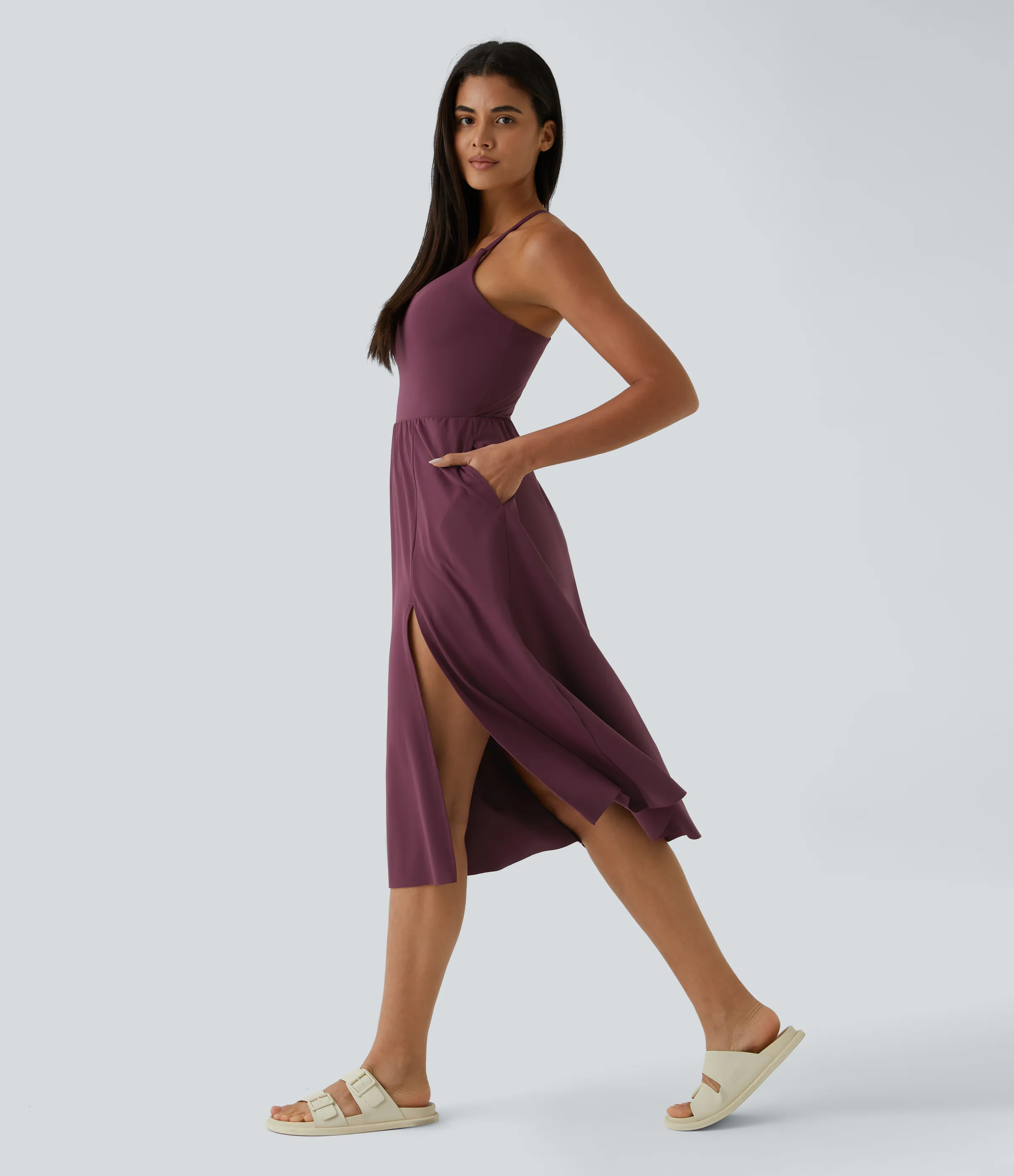 Halara Vestido midi bolsillo lateral espalda cruzada - Fig - S sold by Halara product image thumbnail 4
