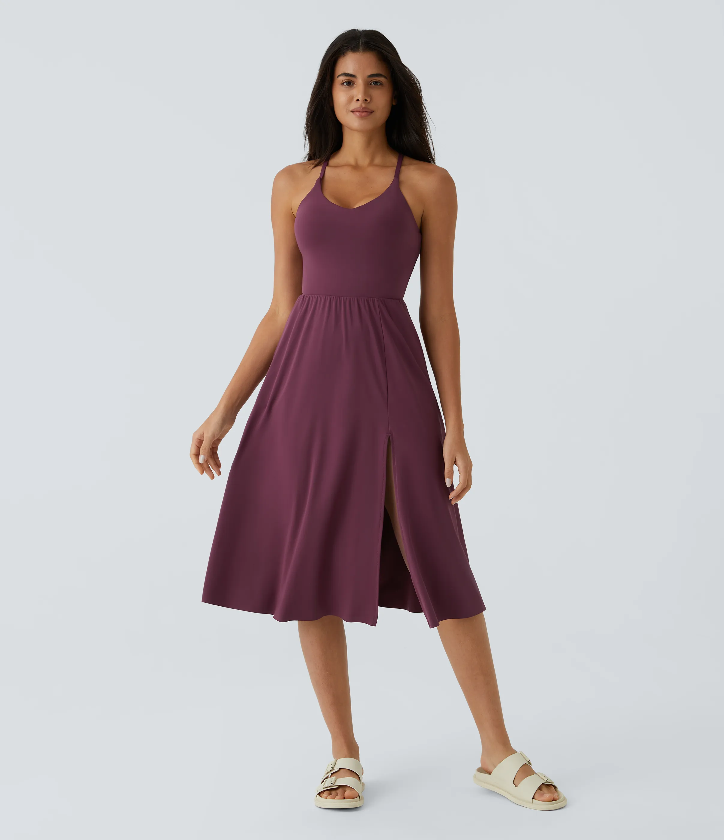 Halara Vestido midi bolsillo lateral espalda cruzada - Fig - S sold by Halara product image thumbnail 5