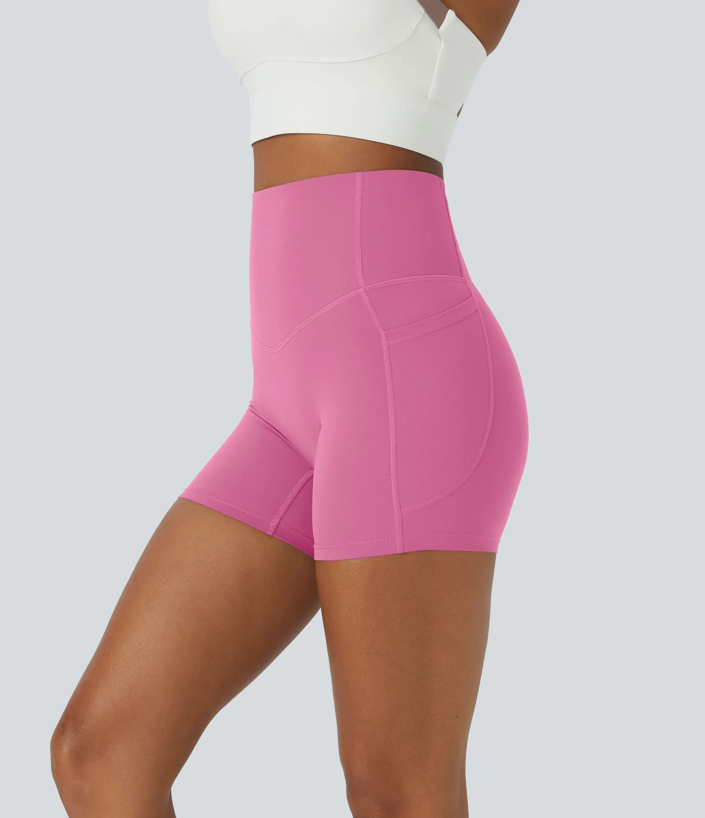 Halara Shorts de ciclista UltraSculpt™ moldeadores de abdomen de tiro alto y bolsillos laterales 12.5cm - Pink Power - L sold by Halara