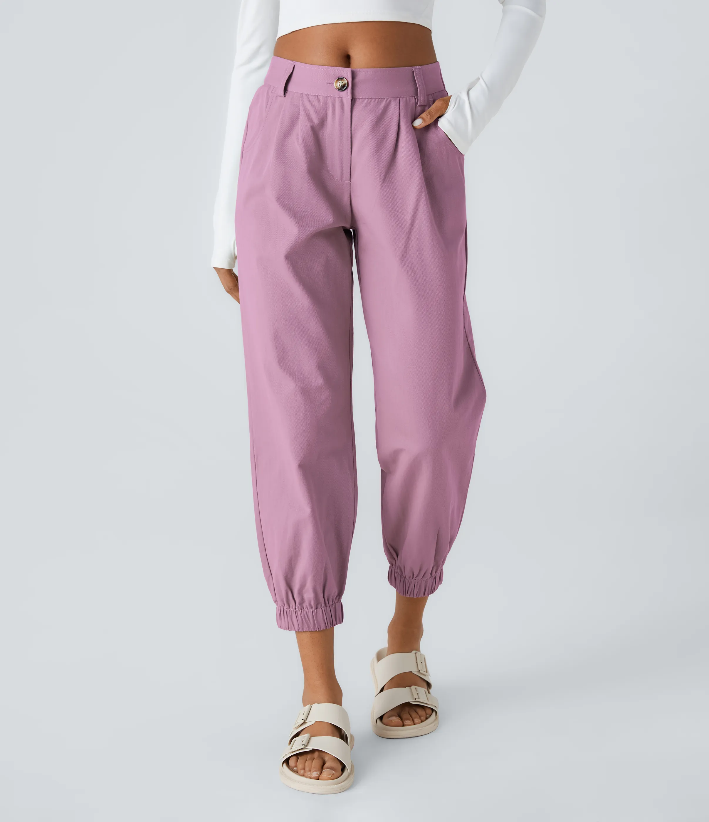 Halara Joggers algodón bolsillo lateral cremallera botón tiro medio - Tulip Purple - XS(regular) sold by Halara product image thumbnail 2