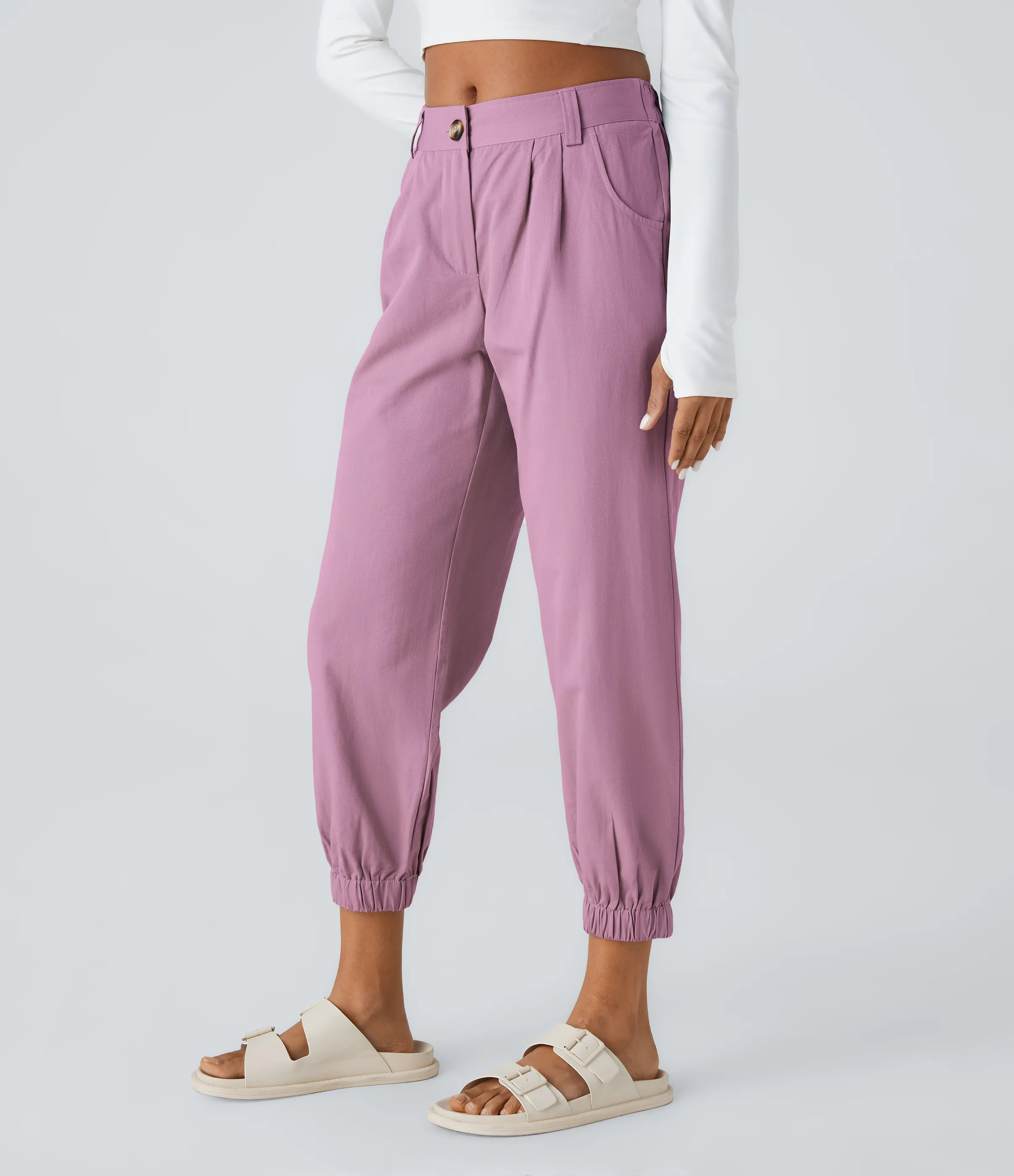 Halara Joggers algodón bolsillo lateral cremallera botón tiro medio - Tulip Purple - XS(regular) sold by Halara product image thumbnail 4