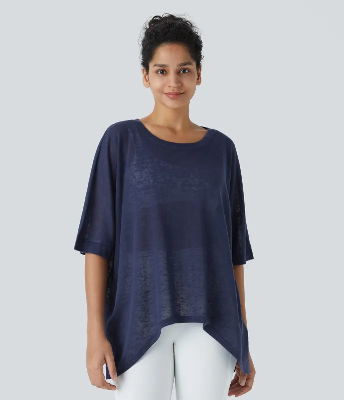 Halara Top extragrande transparente dobladillo dividido asimétrico - Dawn Purple - XL sold by Halara