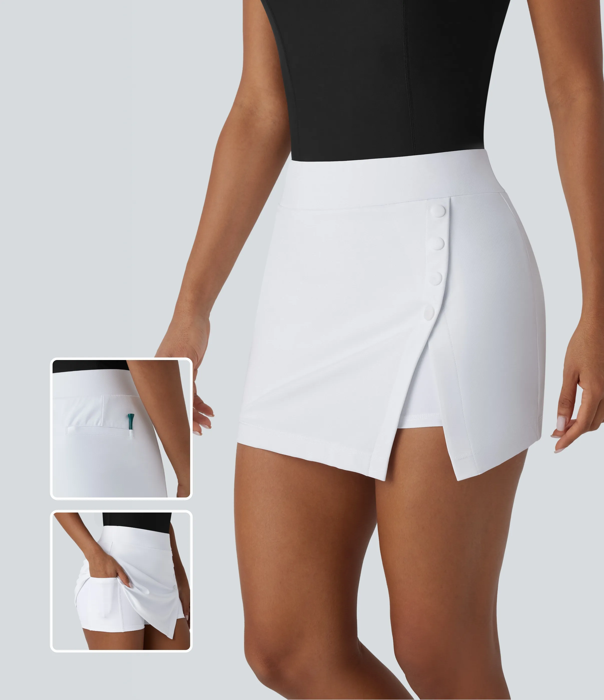 Halara Mini Falda golf tiro alto botón decorativo 2 en 1 bolsillo lateral secado rápido bolsillo tee golf - UPF 40+ - White - S(regular) sold by Halara product image thumbnail 2