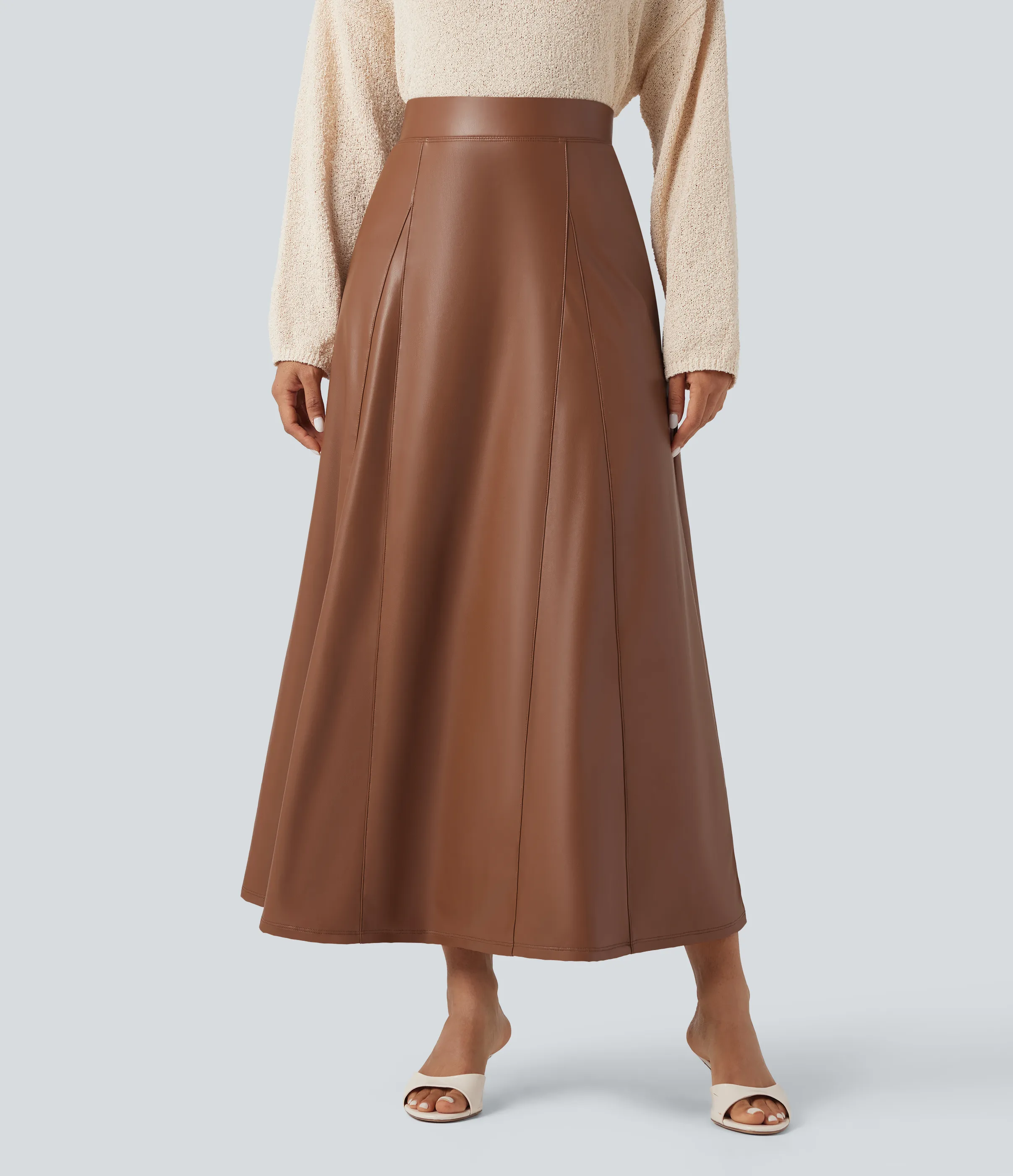 Halara Falda maxi casual de cuero PU y polar con tiro alto - Rustic Brown - XS(regular) sold by Halara product image thumbnail 2