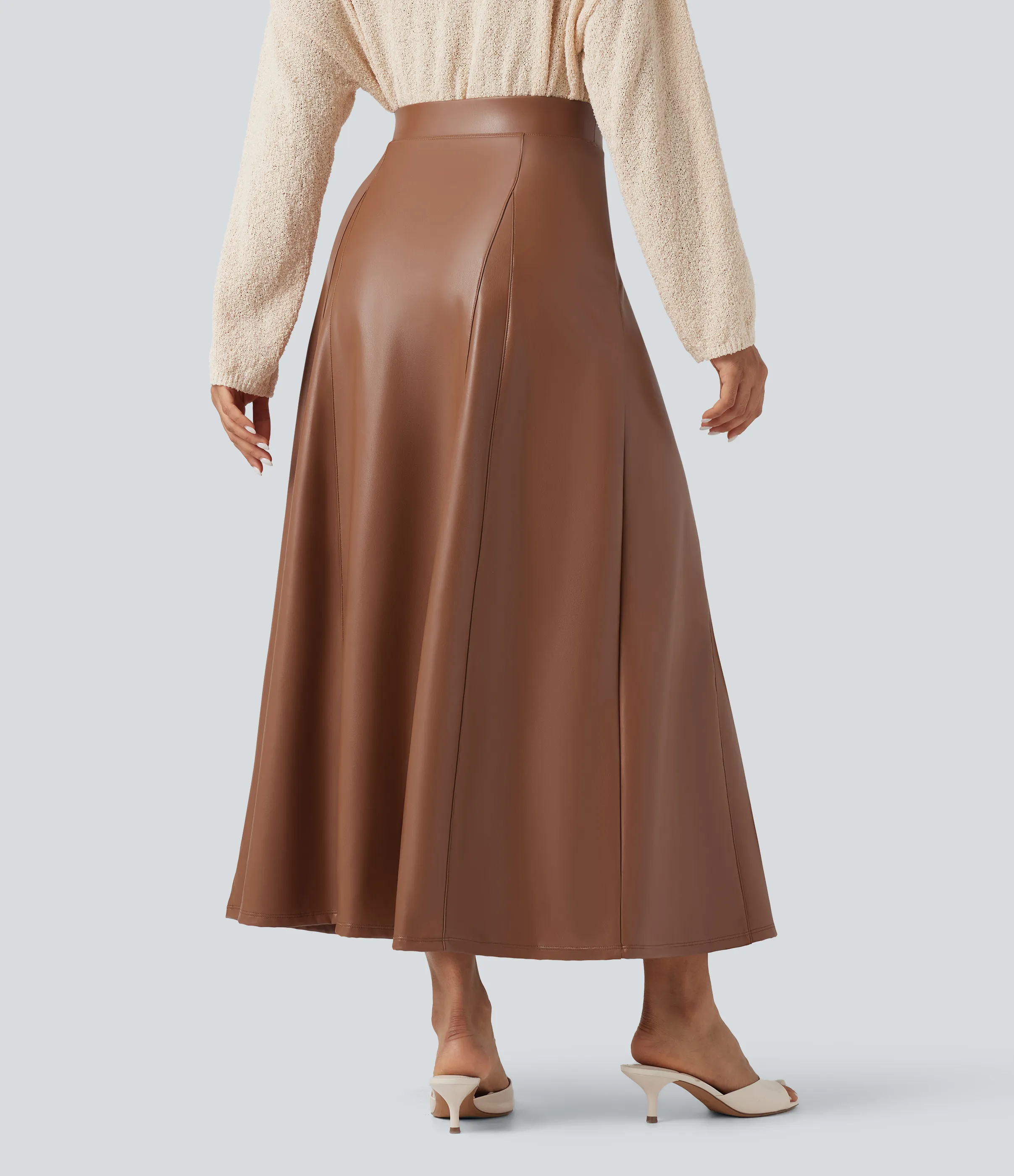 Halara Falda maxi casual de cuero PU y polar con tiro alto - Rustic Brown - XS(regular) sold by Halara product image thumbnail 3