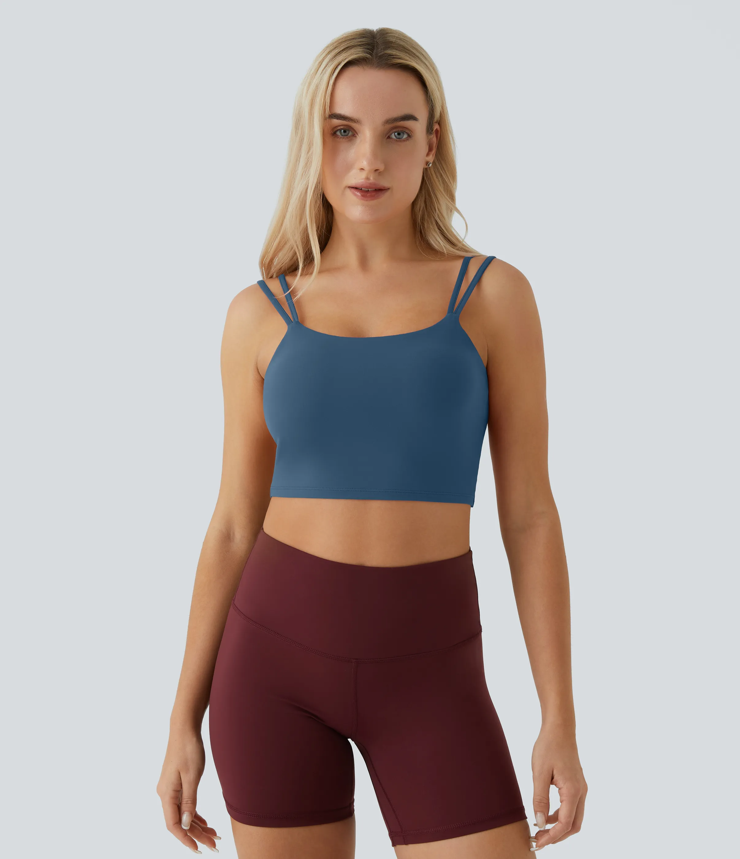 Halara Top corto de yoga con tirantes dobles, espalda cruzada y retorcida en copas D-F - Electric Blue - XS sold by Halara product image thumbnail 3