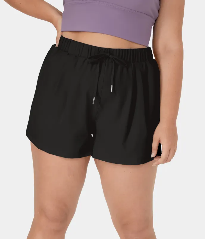 Halara Pantalón corto tiro alto elástico bolsillo lateral cordón talla grande 7.5cm - Black - 1X sold by Halara