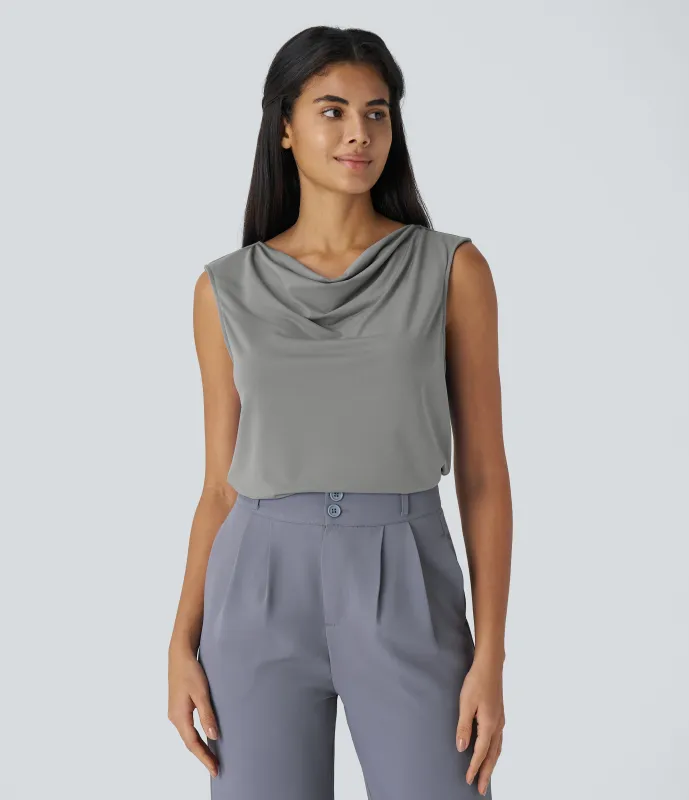 Halara Blusa oficina sin mangas cuello vuelto - Sandalwood Grey - L sold by Halara