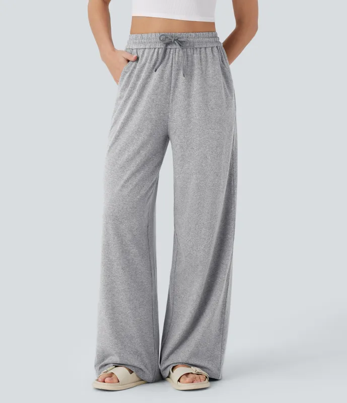 Halara Pantalón pierna ancha bolsillo lateral cordón tiro alto - Fog Gray - XL(extall) sold by Halara