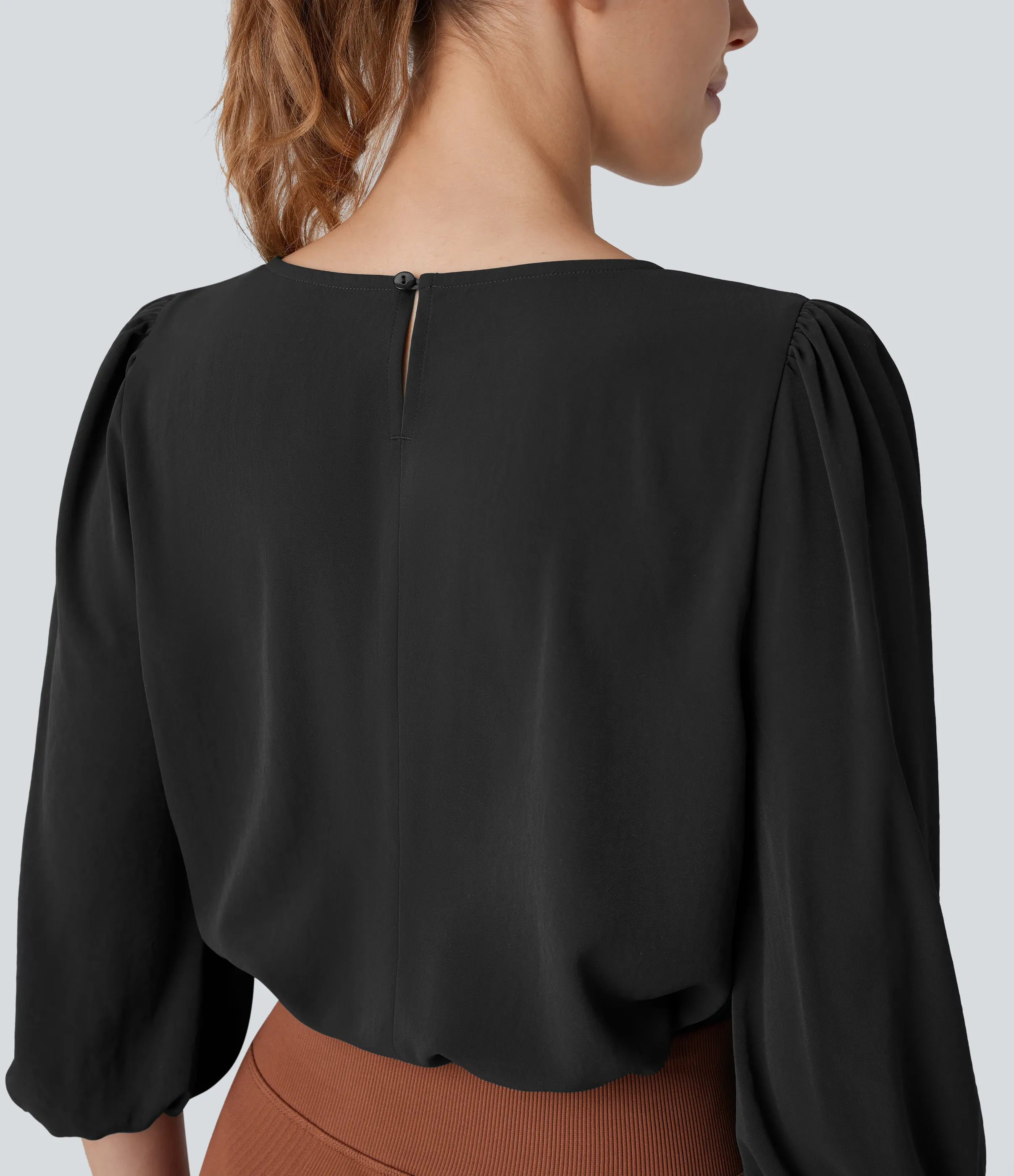 Halara Blusa oficina cuello barco abertura espalda manga obispo - Black - L sold by Halara product image thumbnail 5