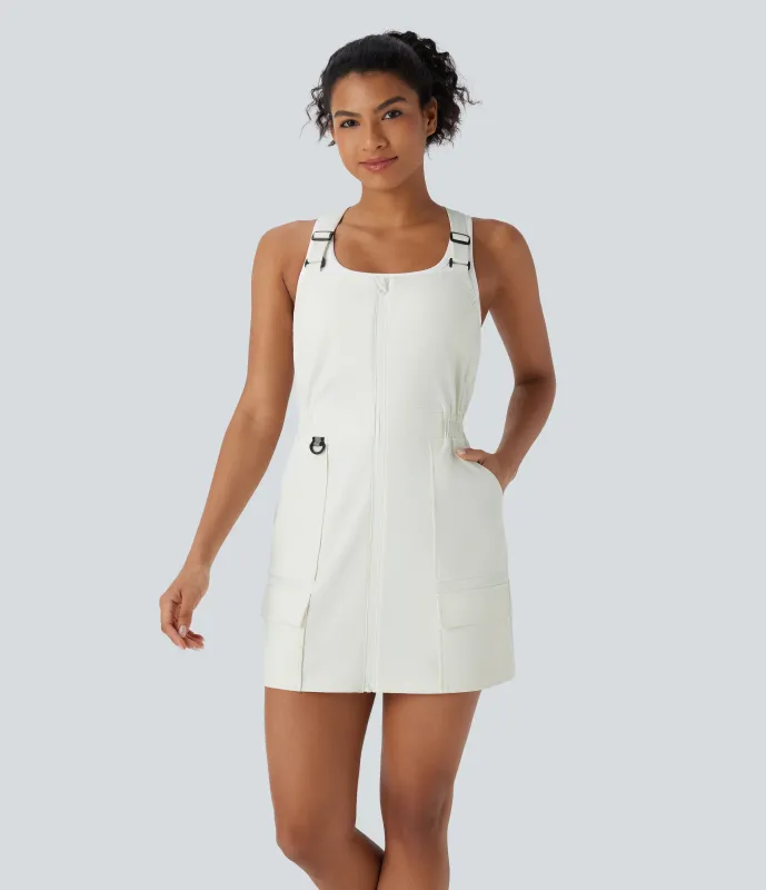 Halara Minivestido cargo impermeable para senderismo resistente al desgaste con tirantes ajustables, cremallera cruzada y múltiples bolsillos - Oak White - L sold by Halara