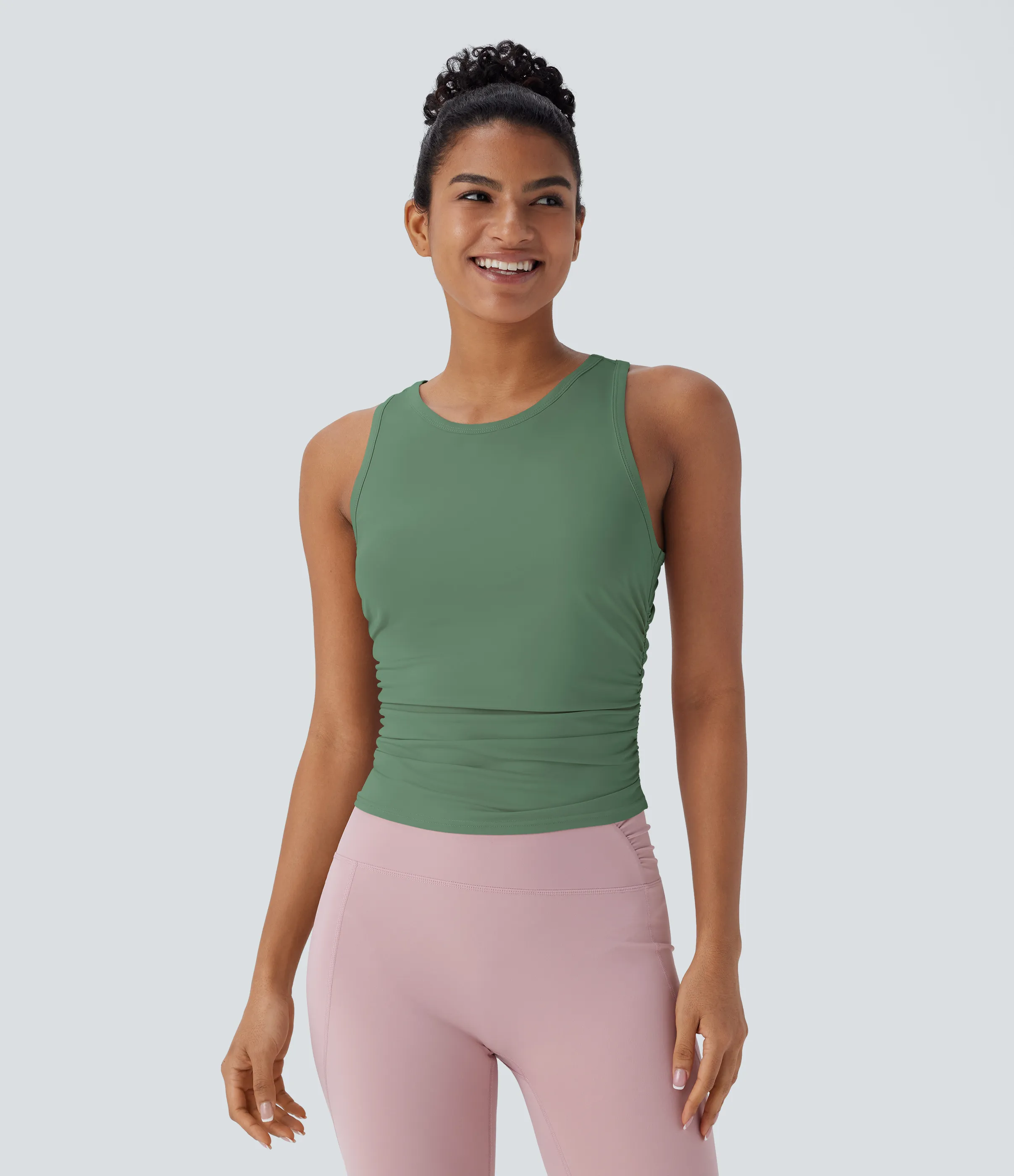 Halara Top de yoga fruncido con espalda cruzada y cuello redondo - Too Hot to Handle - Jade - L sold by Halara