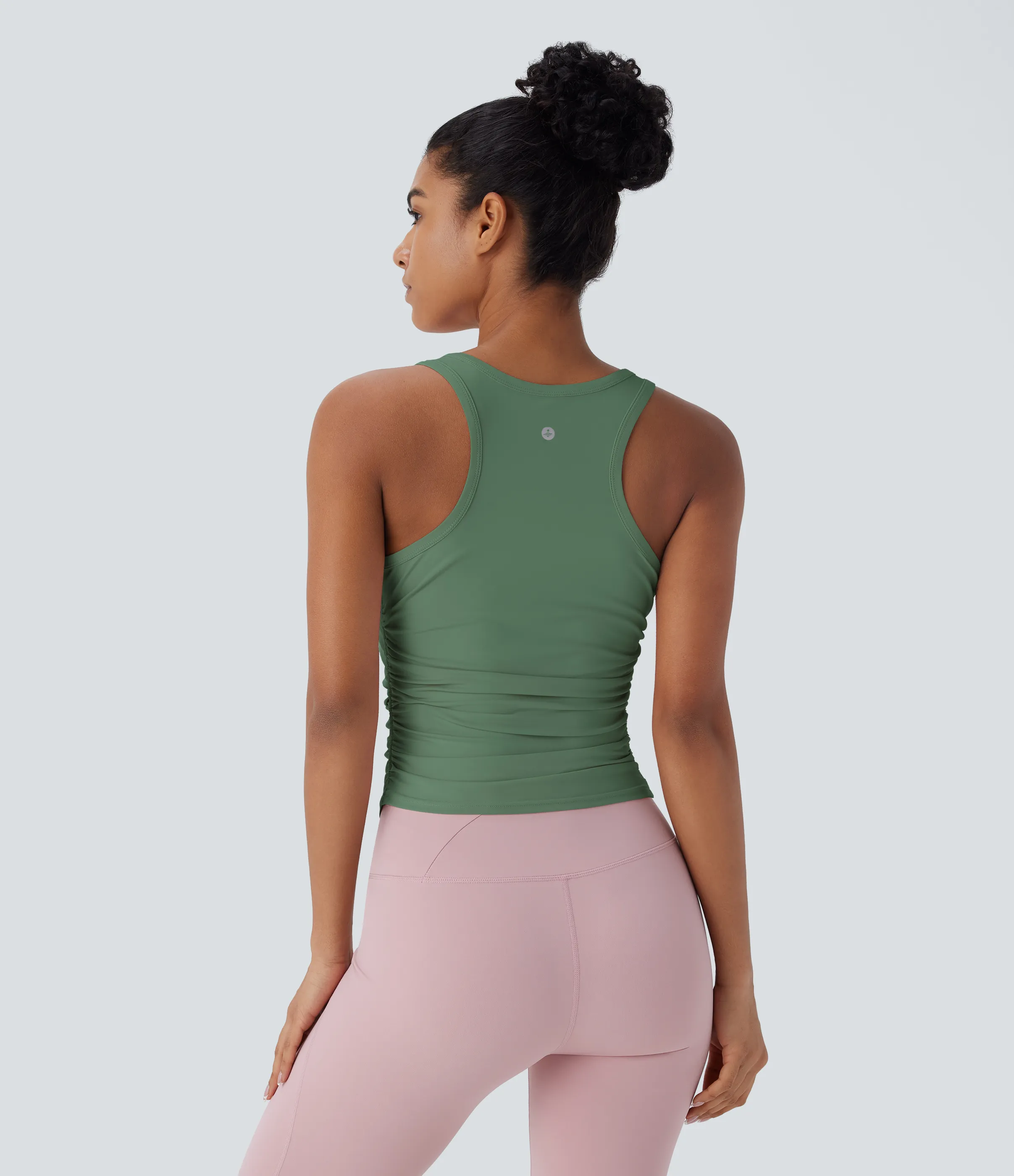 Halara Top de yoga fruncido con espalda cruzada y cuello redondo - Too Hot to Handle - Jade - L sold by Halara product image thumbnail 3