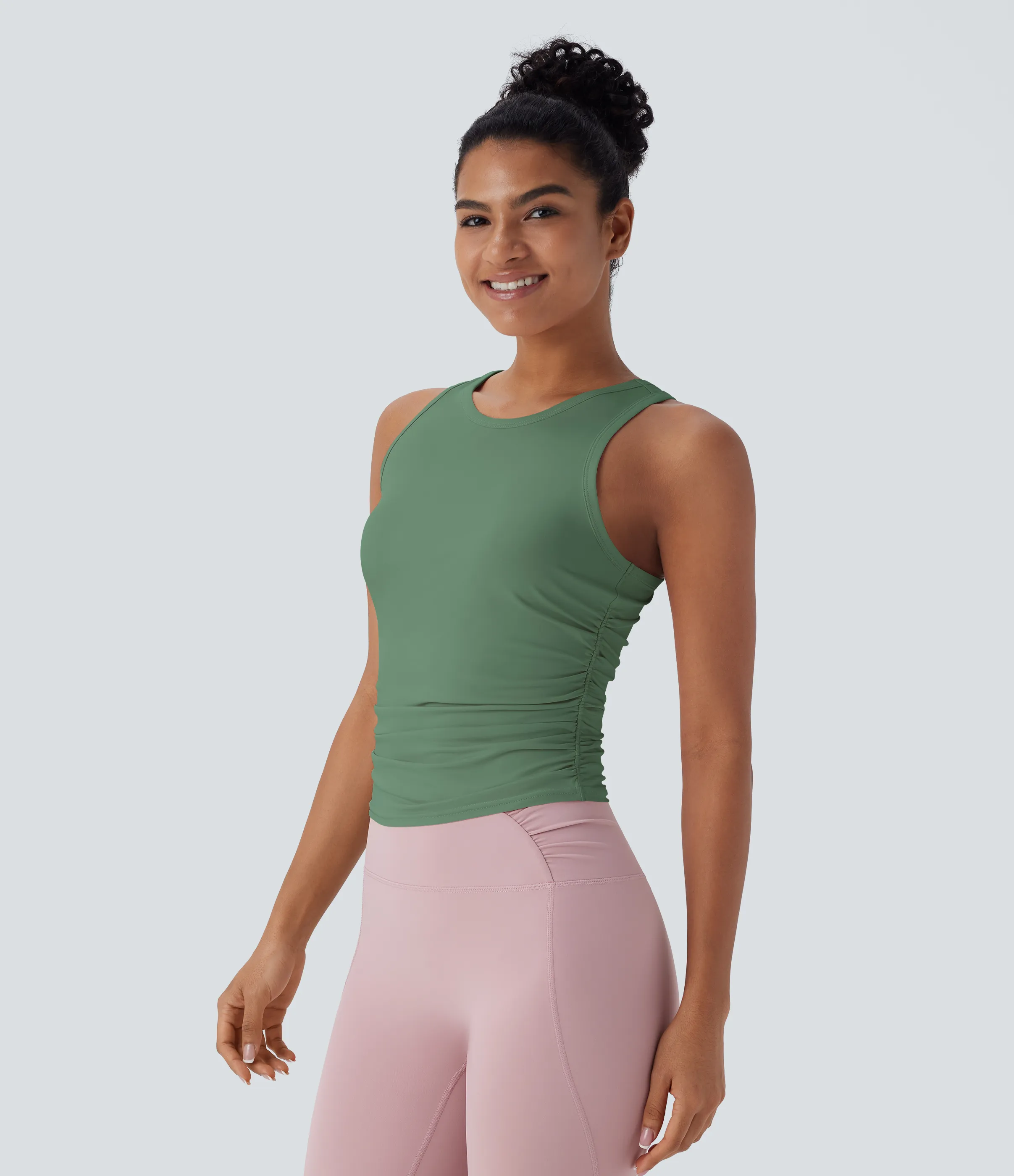 Halara Top de yoga fruncido con espalda cruzada y cuello redondo - Too Hot to Handle - Jade - L sold by Halara product image thumbnail 4