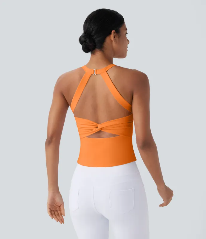 Halara Top de yoga SoftlyZero™ Plush afelpado con abertura en copas D-F - Sun Orange - XS sold by Halara