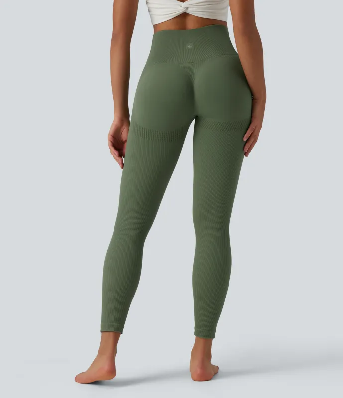Halara Leggings yoga tiro alto control abdomen realce glúteo 7/8 sin costura - Summer Bamboo Green - XS(7/8) sold by Halara