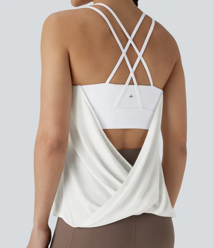 Halara Top yoga secado rápido tirante doble plisado cruzado espalda - White - XS sold by Halara