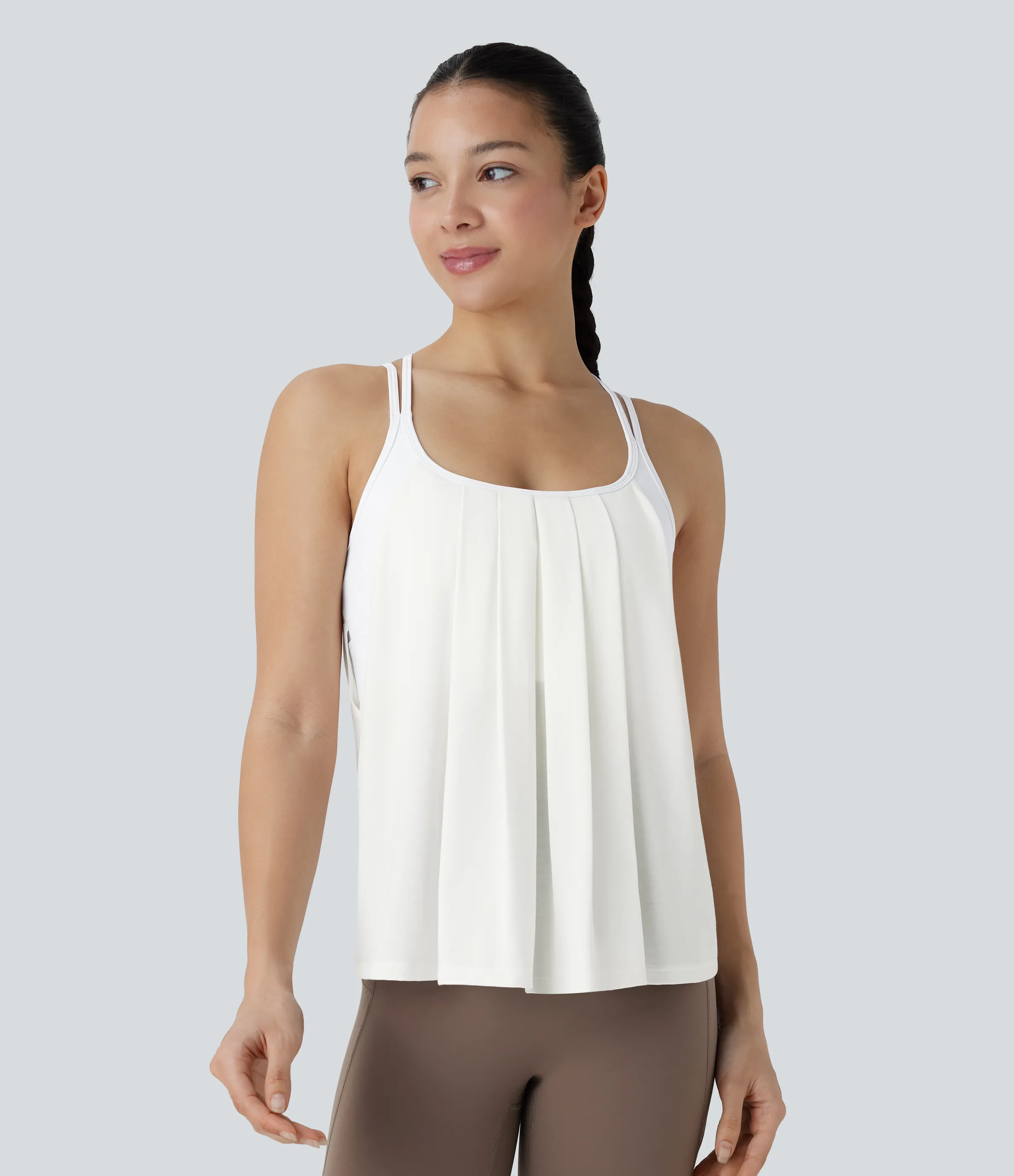 Halara Top yoga secado rápido tirante doble plisado cruzado espalda - White - XS sold by Halara product image thumbnail 3