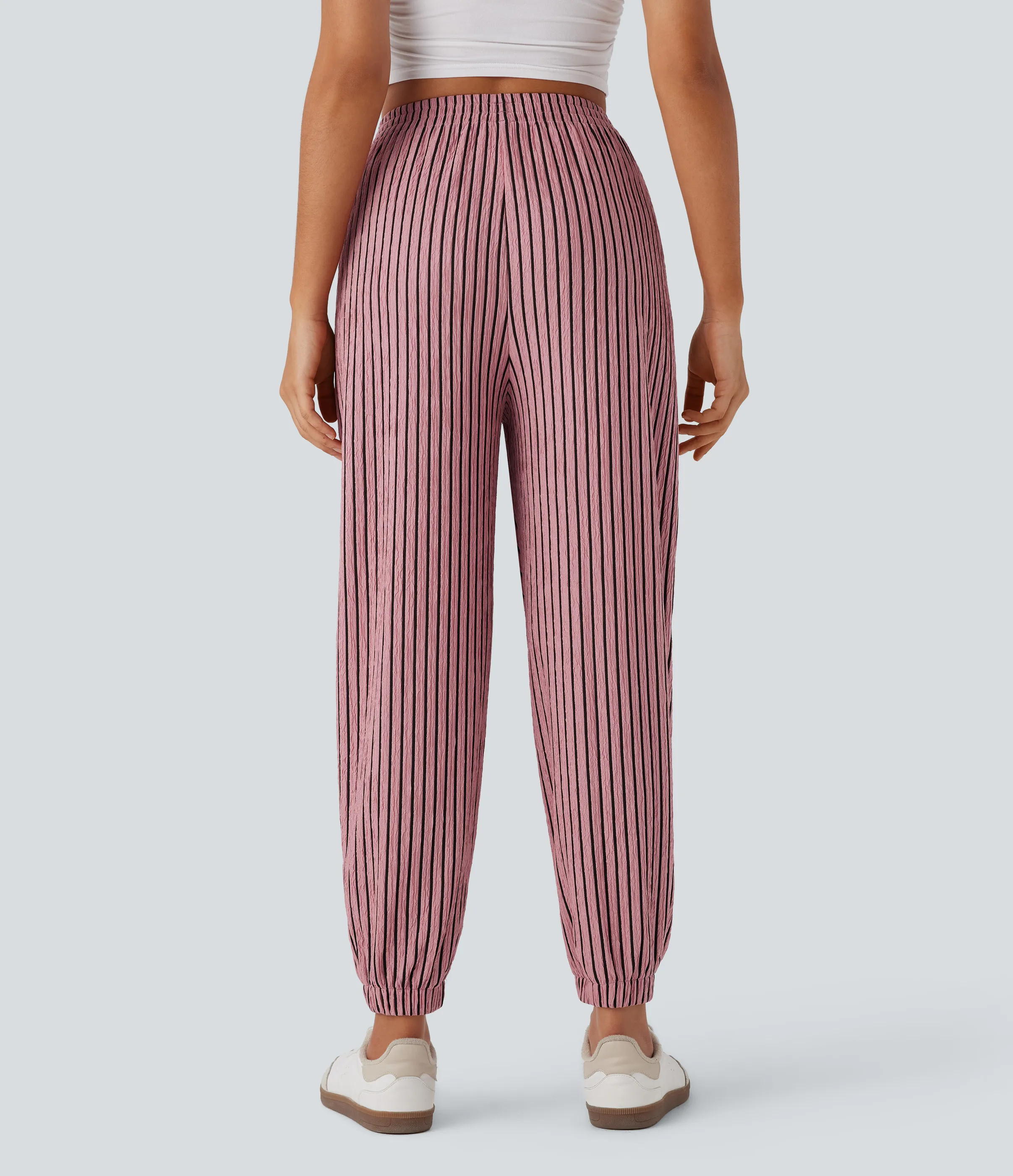 Halara Joggers casuales de tiro alto a rayas con bolsillos laterales - Candy Pink Black Stripes - M(regular) sold by Halara product image thumbnail 3