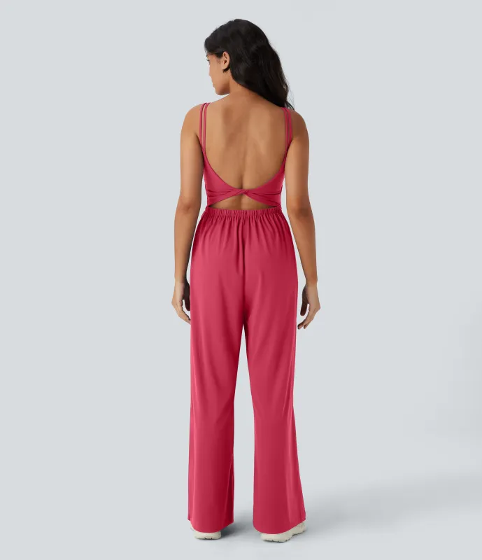 Halara Mono de yoga Softlyzero™ con doble tirante, espalda descubierta torcida, bolsillos laterales y tacto fresco - Edición Easy Peezy - Winterberry - S(regular) sold by Halara