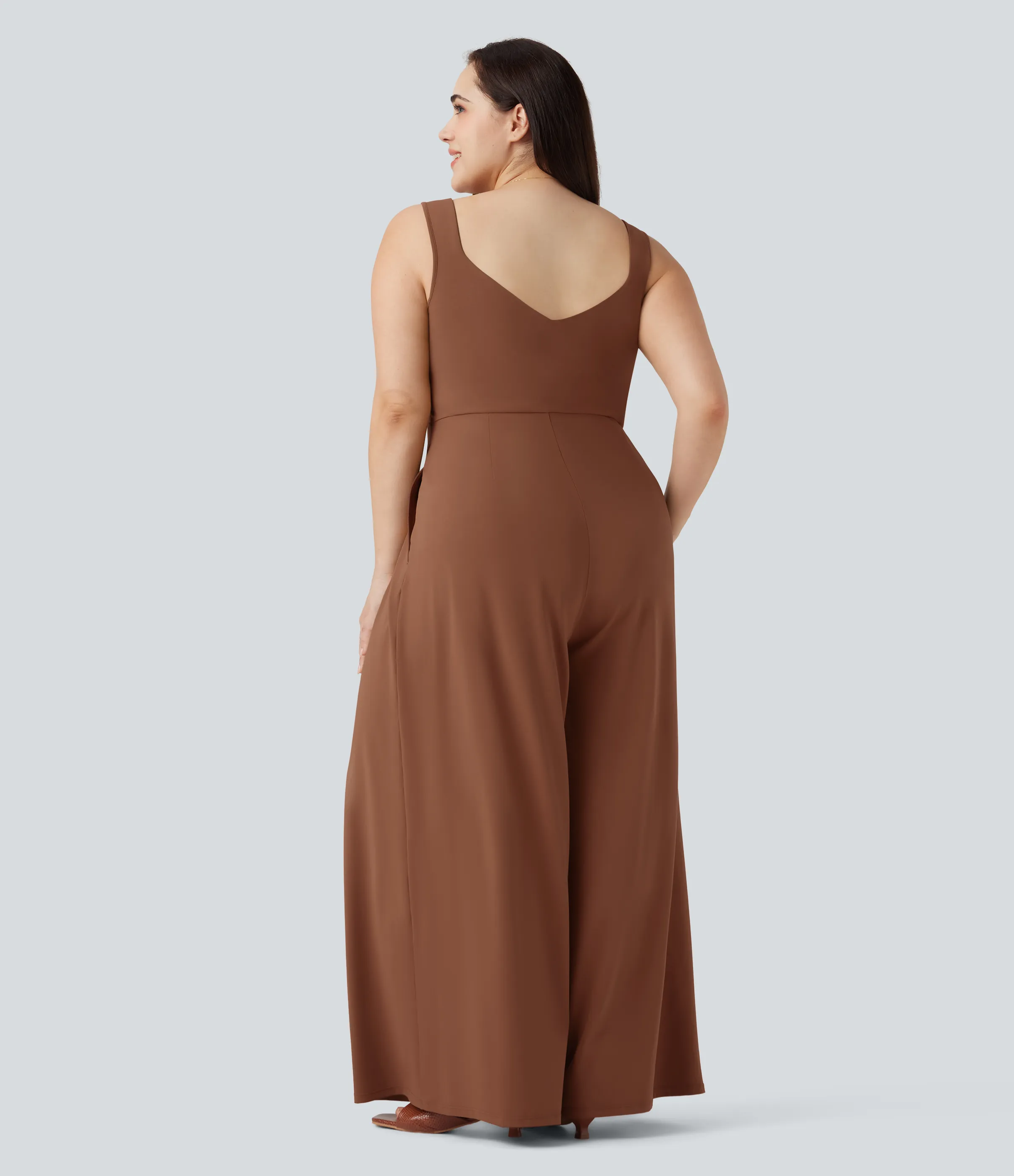 Halara Jumpsuit casual sin mangas con espalda en U y bolsillos en talla grande - Rust Red - 2X(regular) sold by Halara product image thumbnail 3