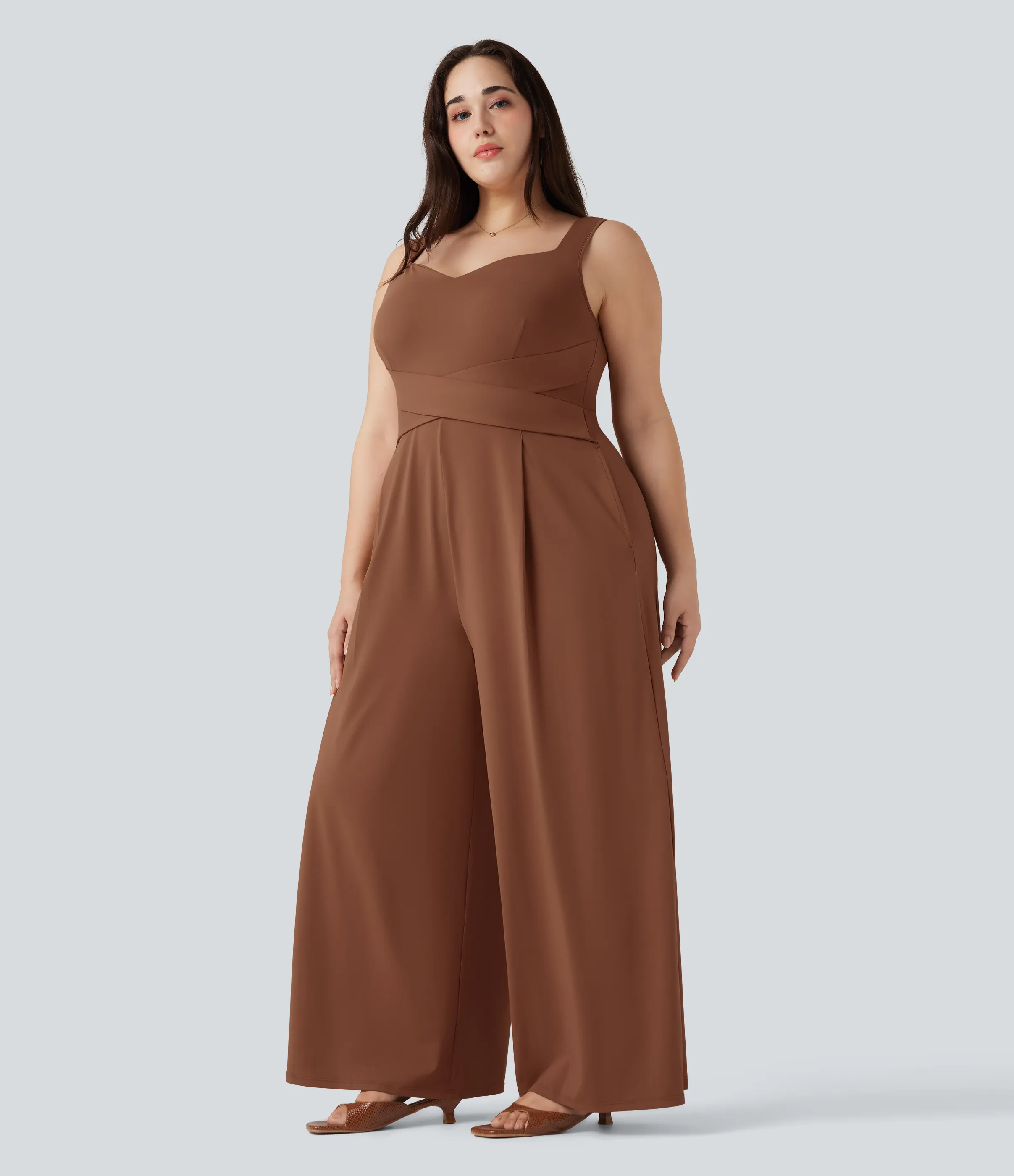 Halara Jumpsuit casual sin mangas con espalda en U y bolsillos en talla grande - Rust Red - 2X(regular) sold by Halara product image thumbnail 4