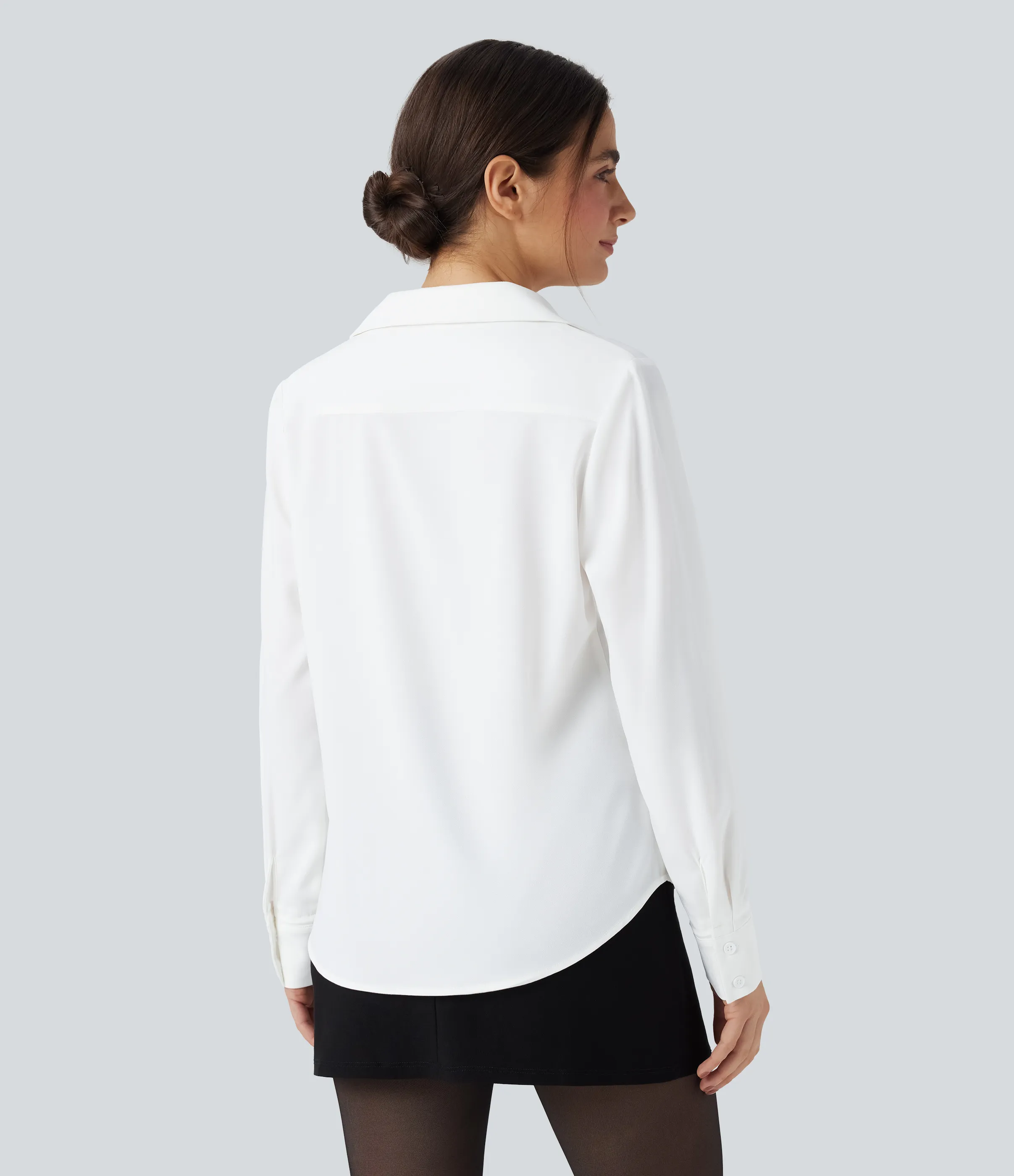 Halara Camisa de oficina de manga larga con dobladillo curvo - White - XS sold by Halara product image thumbnail 3