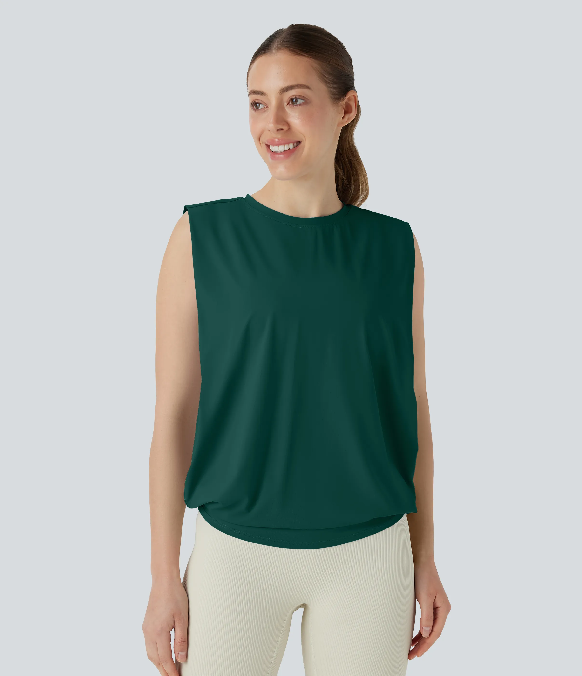 Halara Camiseta yoga cuello redondo fruncido tacto fresco - UPF 50+ - Rain Forest - S sold by Halara