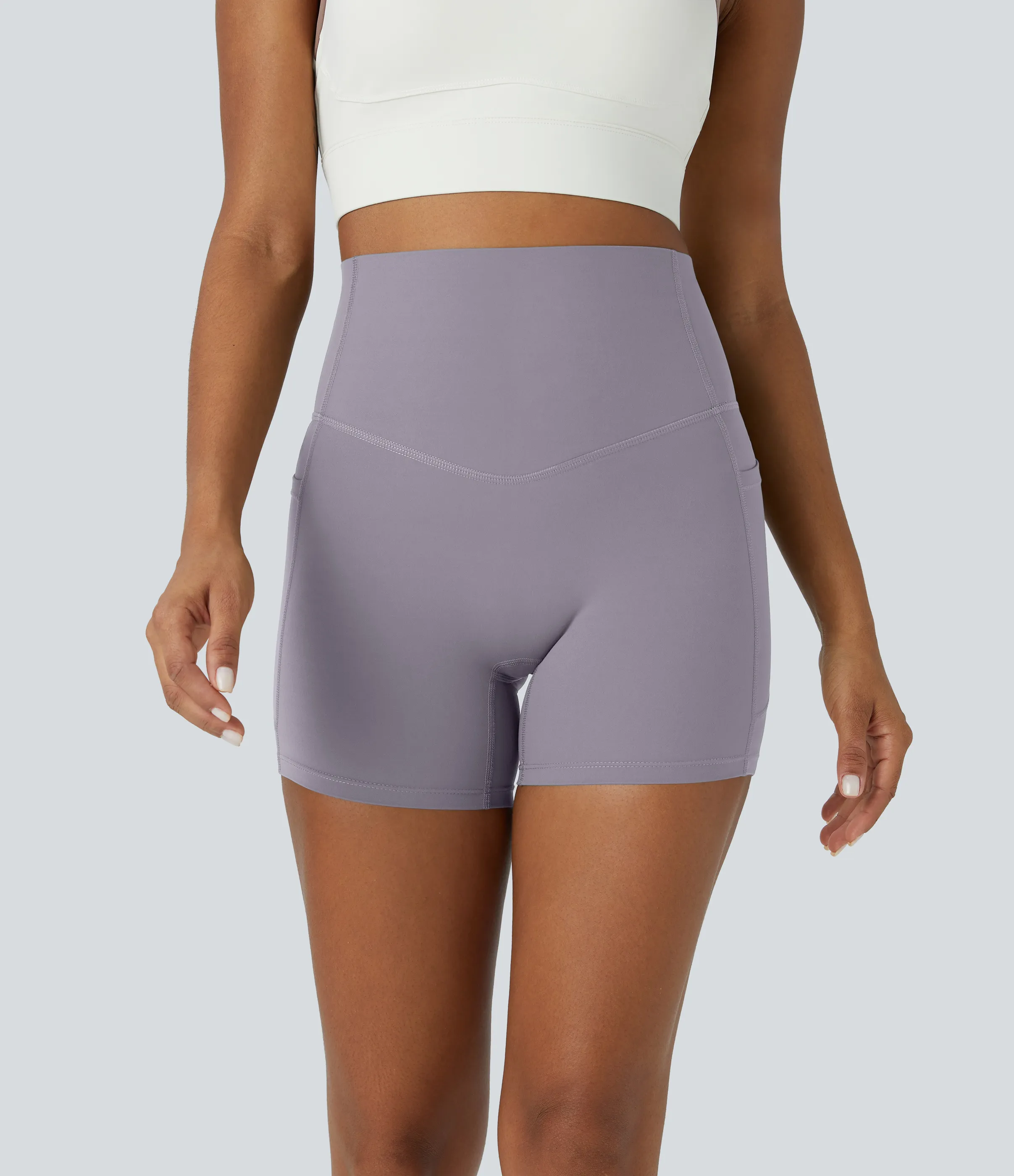 Halara Shorts de ciclista UltraSculpt™ moldeadores de abdomen de tiro alto y bolsillos laterales 12.5cm - Minimal Gray - XS sold by Halara product image thumbnail 4
