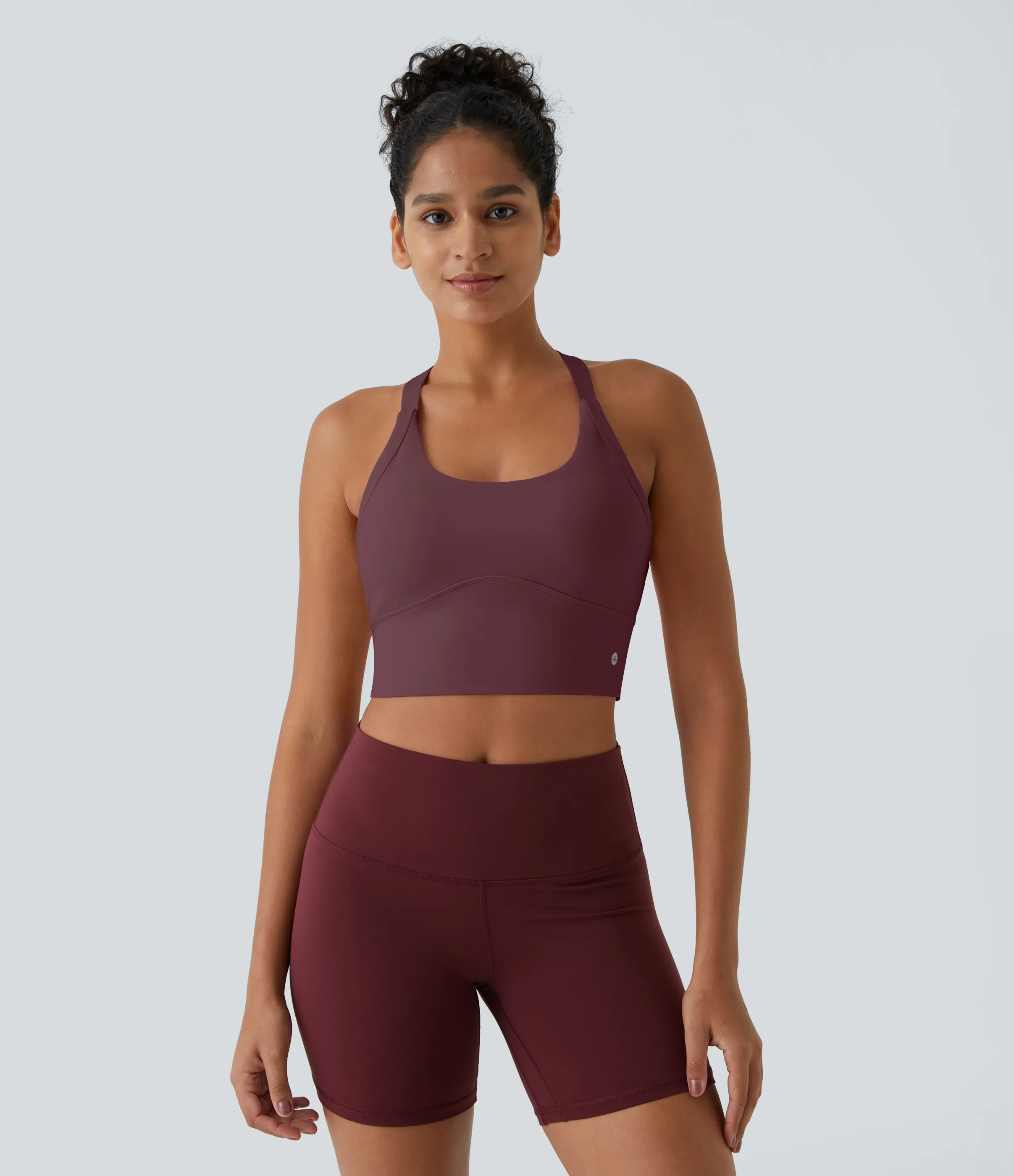 Halara Top corto de yoga SoftlyZero™ Plush afelpado con abertura en copas D-F - Red Mahogany - S sold by Halara product image thumbnail 3