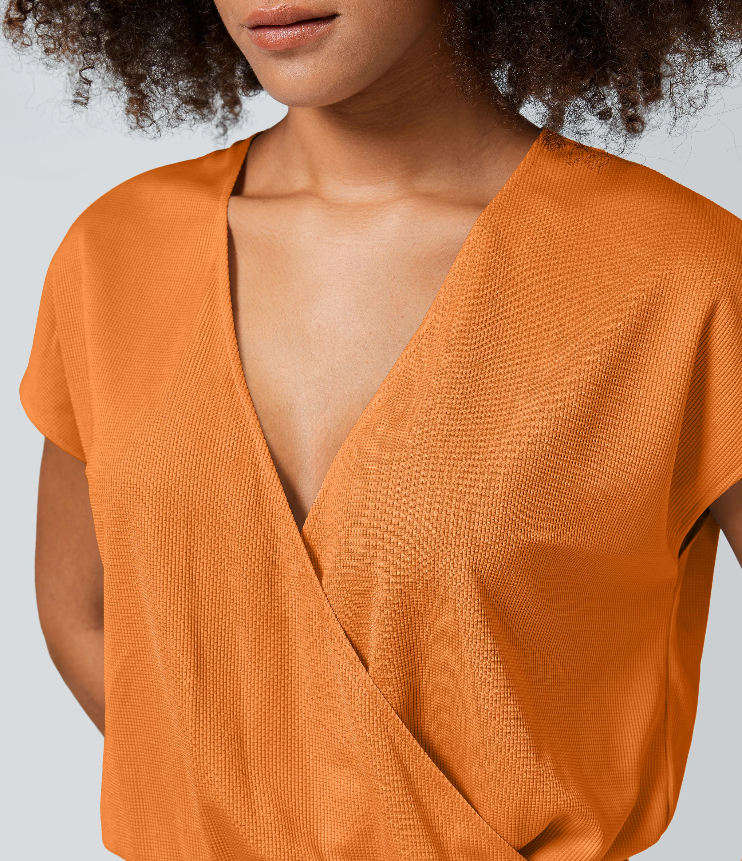 Halara Mono cuello V manga corta bolsillo lateral plisado pierna ancha - Sunshine Orange - M(regular) sold by Halara product image thumbnail 5