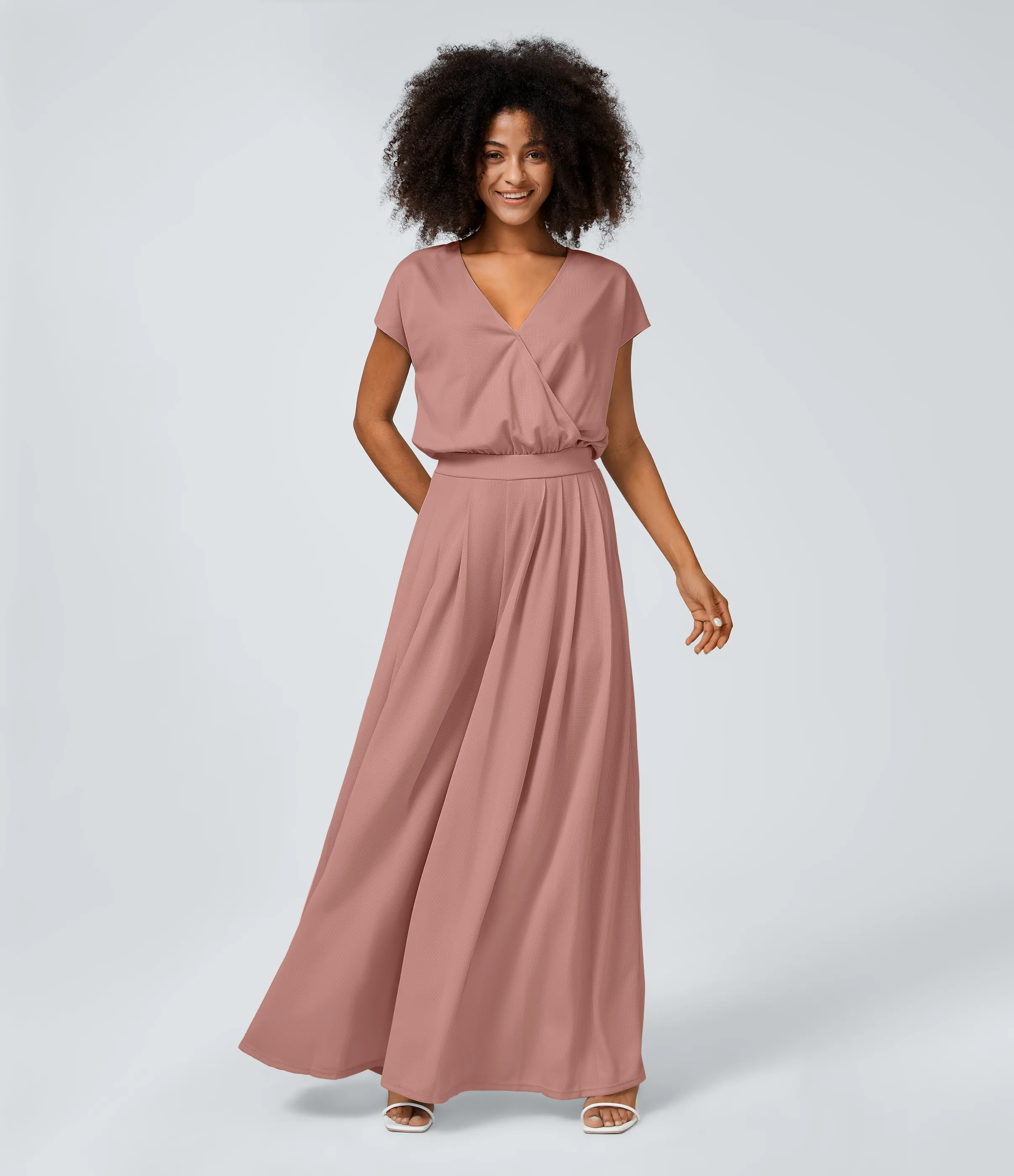 Halara Mono cuello V manga corta bolsillo lateral plisado pierna ancha - Rose Dawn - XL(tall) sold by Halara product image thumbnail 2