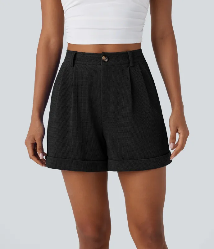 Halara Pantalón corto tiro alto botón cremallera bolsillo lateral - Black - S sold by Halara