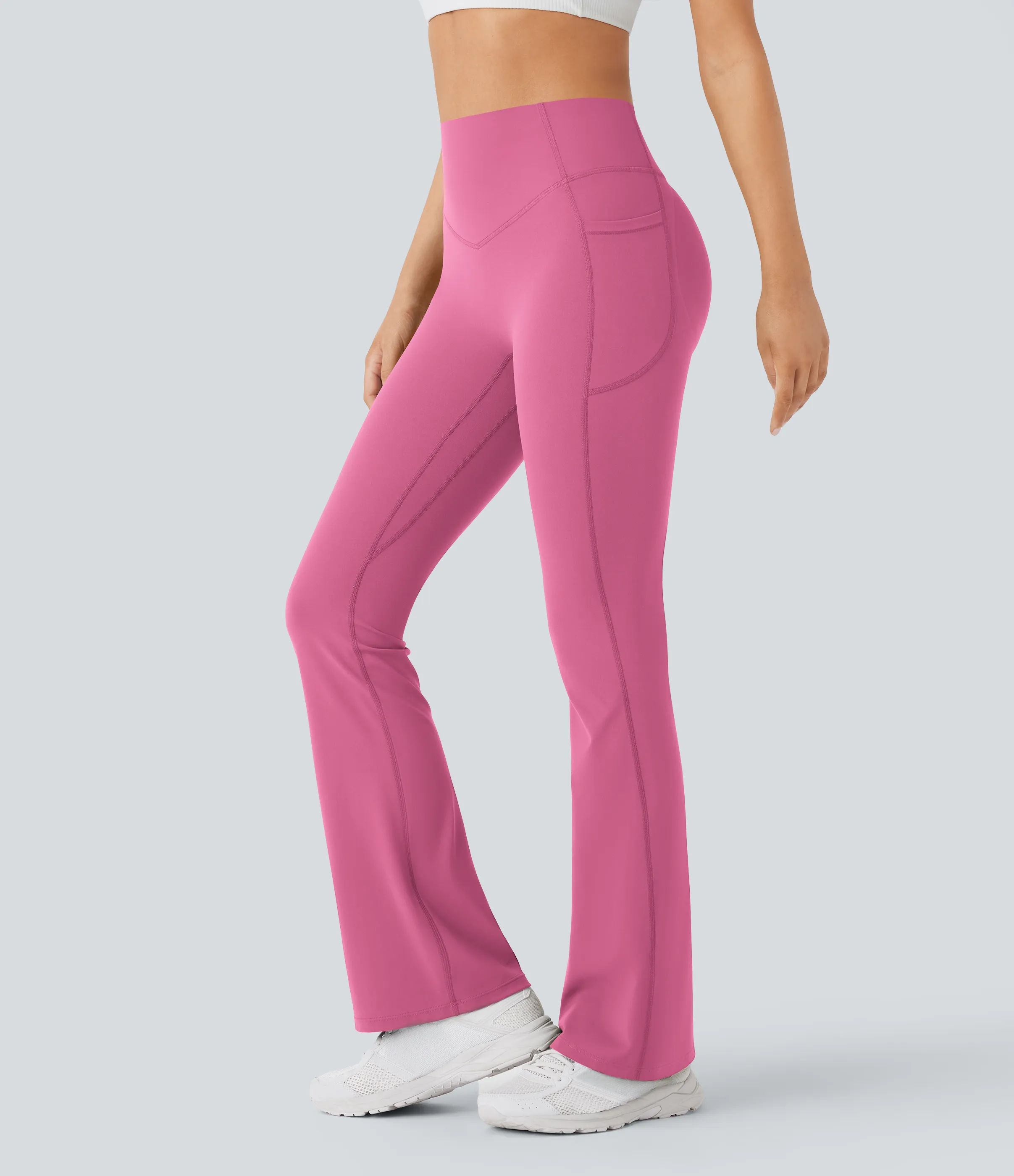 Halara Leggings SoCinched UltraSculpt Bootcut yoga tiro alto realce glúteo bolsillo lateral control abdomen moldeador - Pink Power - XL(extall) sold by Halara