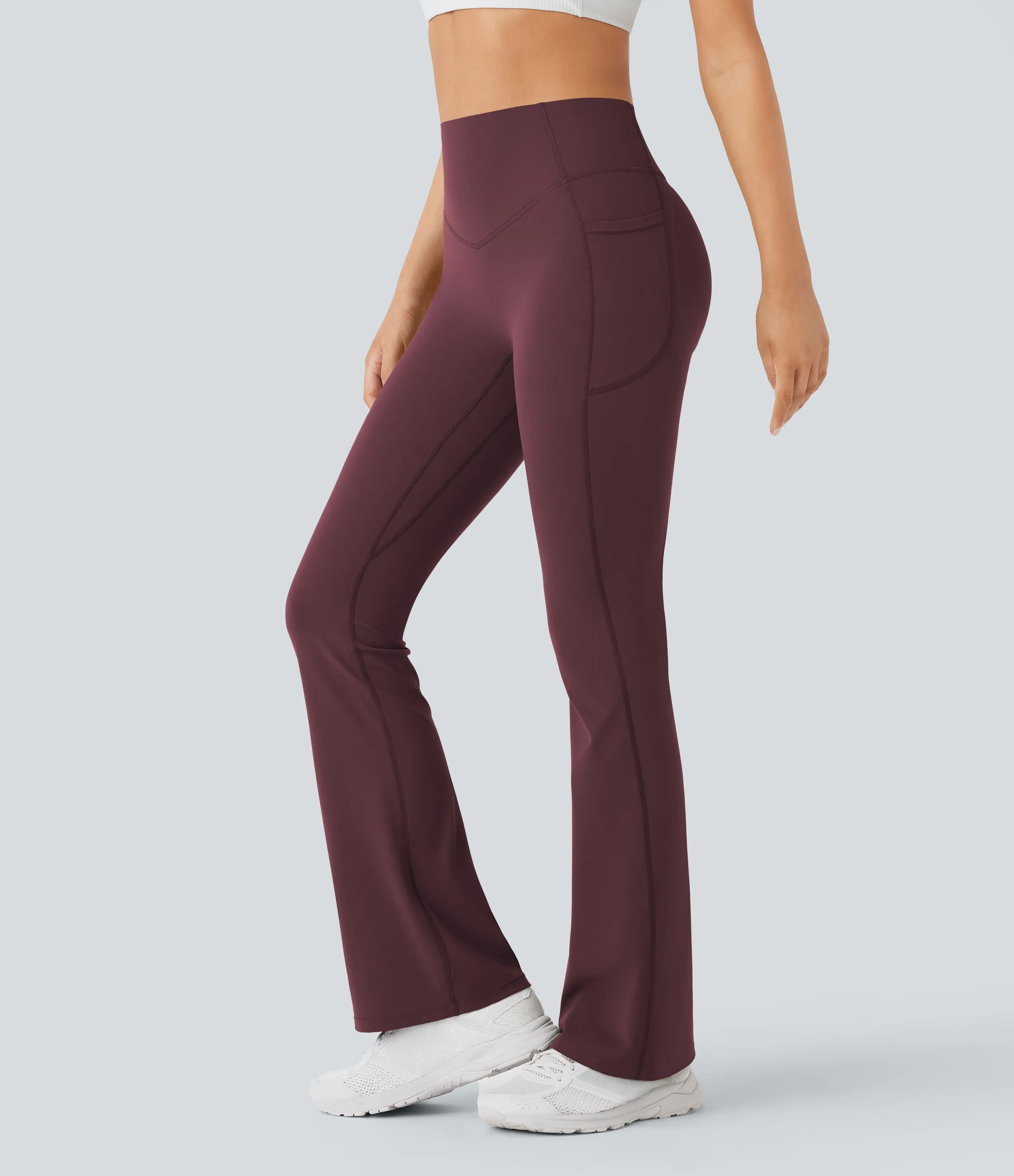 Halara Leggings SoCinched UltraSculpt Bootcut yoga tiro alto realce glúteo bolsillo lateral control abdomen moldeador - Evening Red - XL(ultratall) sold by Halara