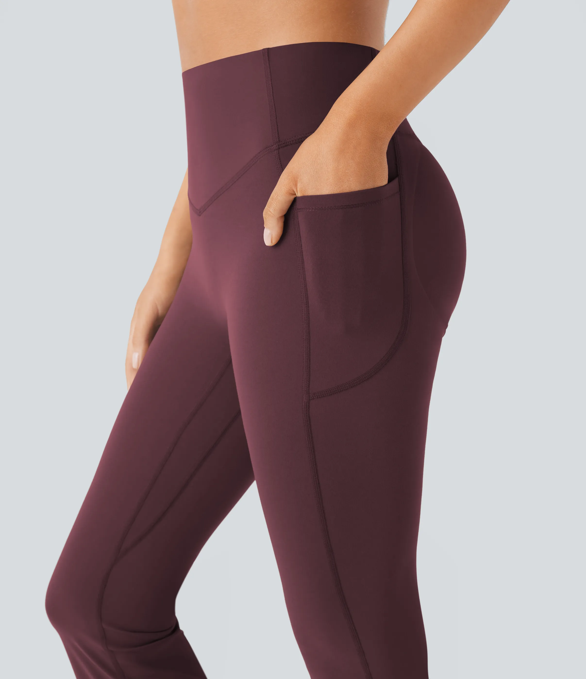 Halara Leggings SoCinched UltraSculpt Bootcut yoga tiro alto realce glúteo bolsillo lateral control abdomen moldeador - Evening Red - XL(ultratall) sold by Halara product image thumbnail 5