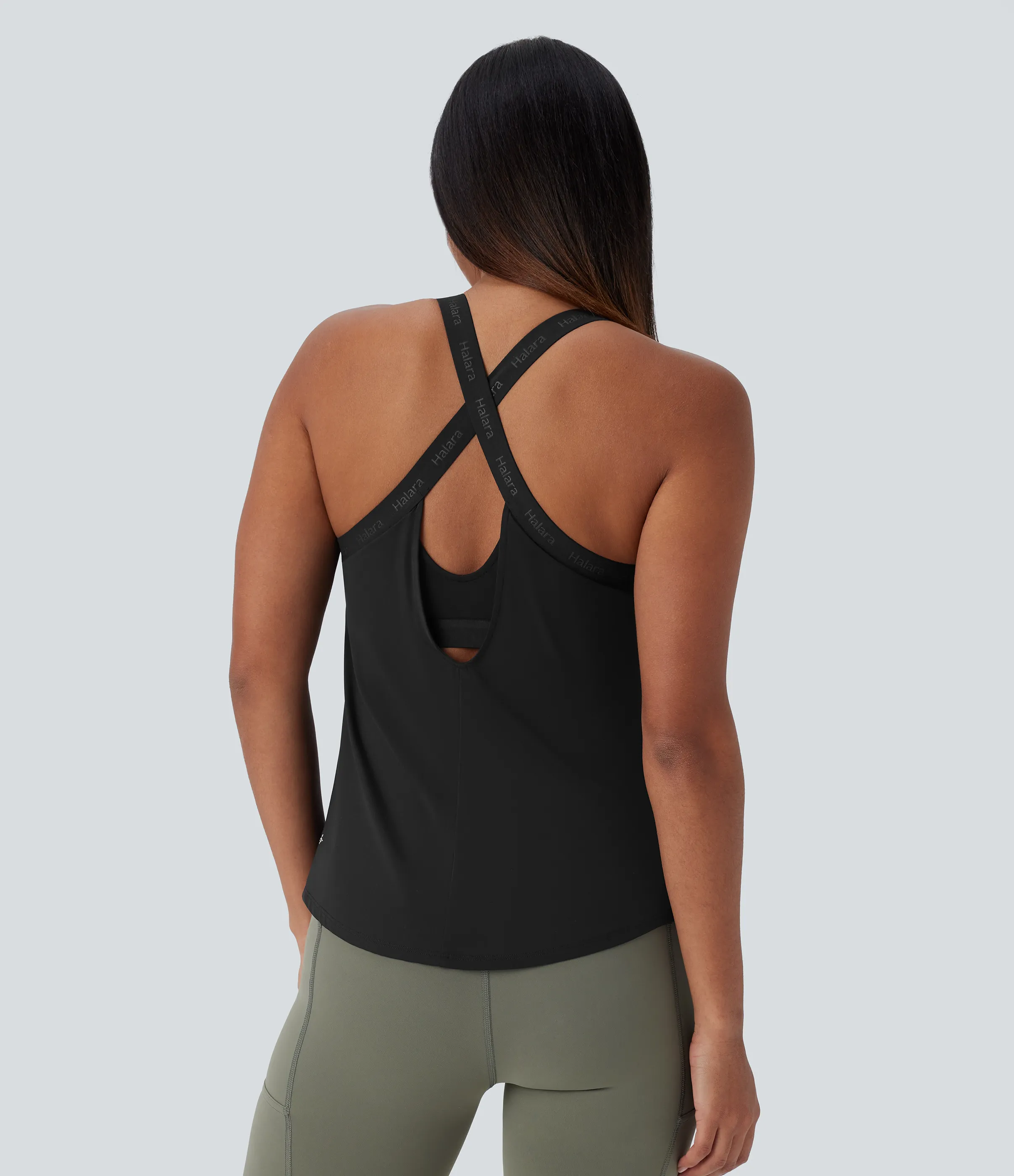 Halara Camiseta yoga sin mangas cuello U sin espalda entrecruzada dobladillo curvo tacto fresco - UPF50+ - Black - XL sold by Halara product image thumbnail 2