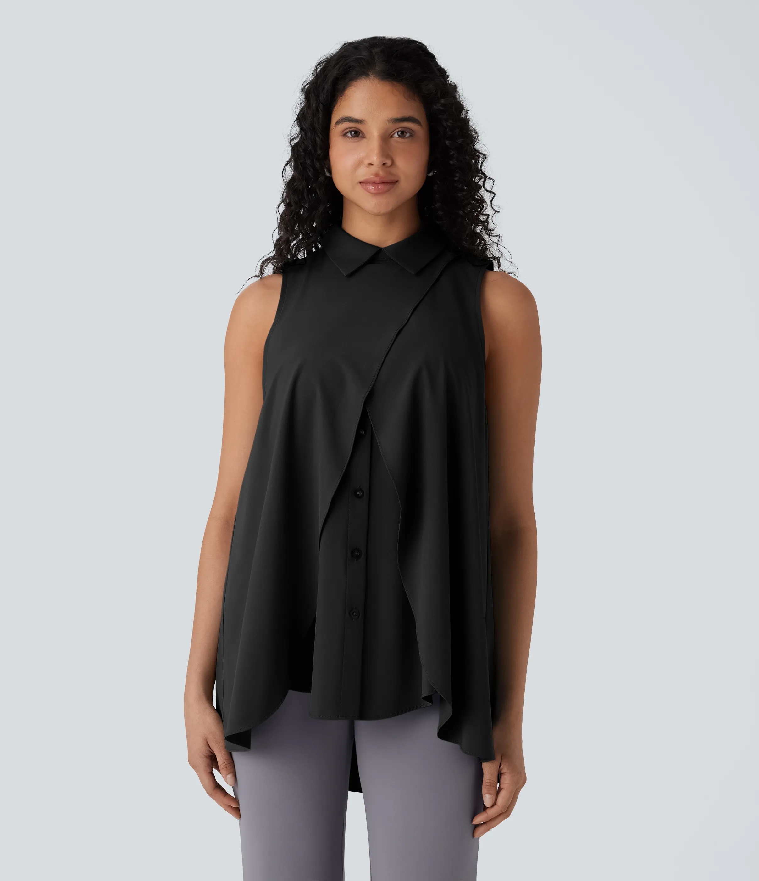 Halara Blusa Breezeful™ oficina holgada secado rápido botón sin mangas cuello - Black - XS sold by Halara product image thumbnail 4