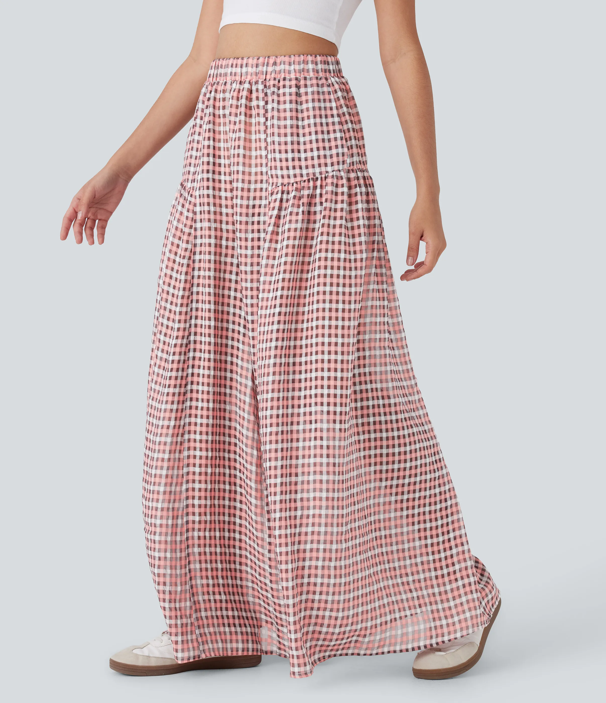 Halara Pantalón cuadro holgado pierna ancha bolsillo lateral tiro alto - Pink White Gradient Plaid - S(regular) sold by Halara product image thumbnail 2