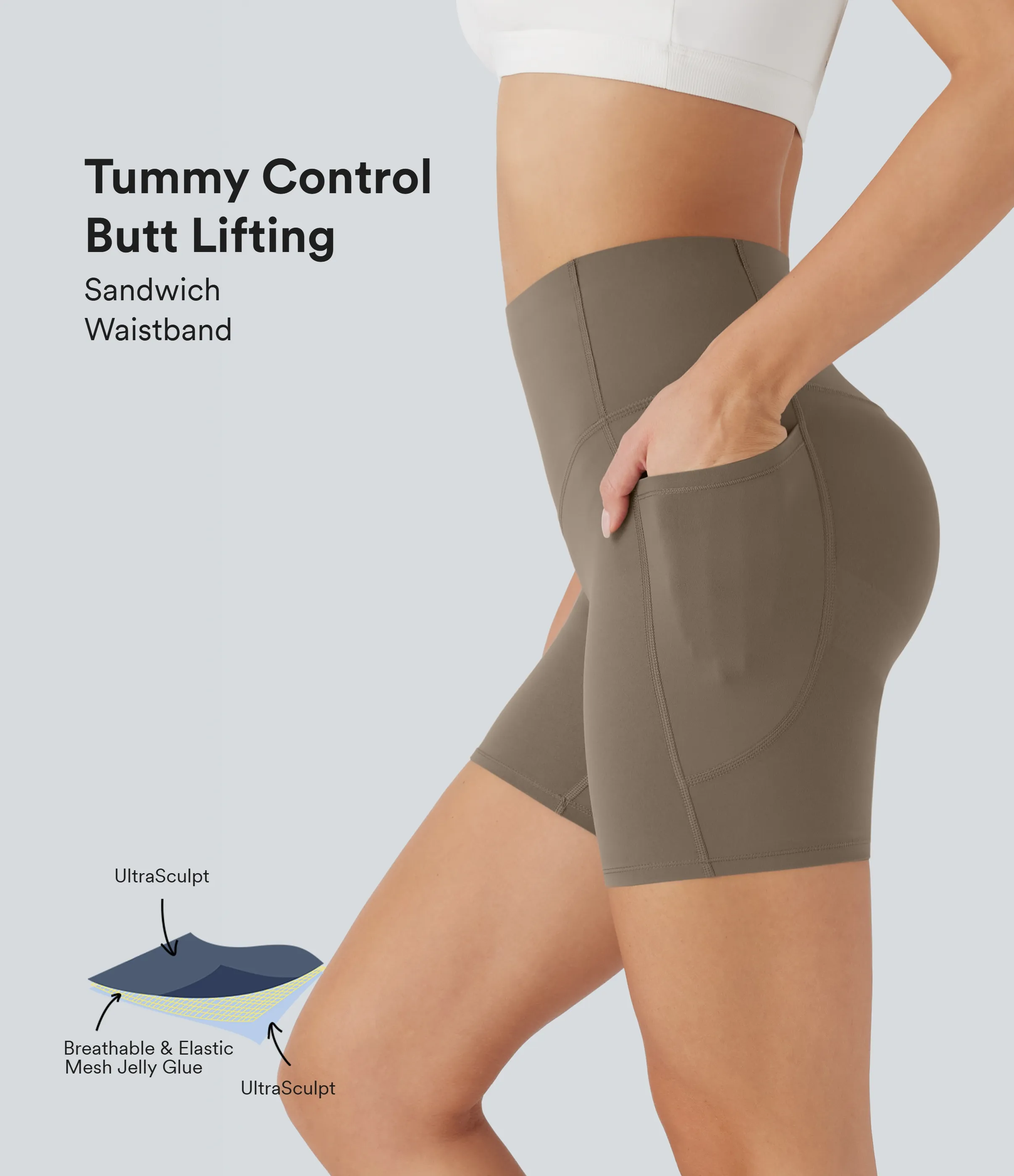 Halara Pantalón corto Halara UltraSculpt™ SoCinched ciclista tiro alto control abdomen realce glúteo bolsillo lateral moldeador 12.5cm - Dawn Brown - L sold by Halara product image thumbnail 2