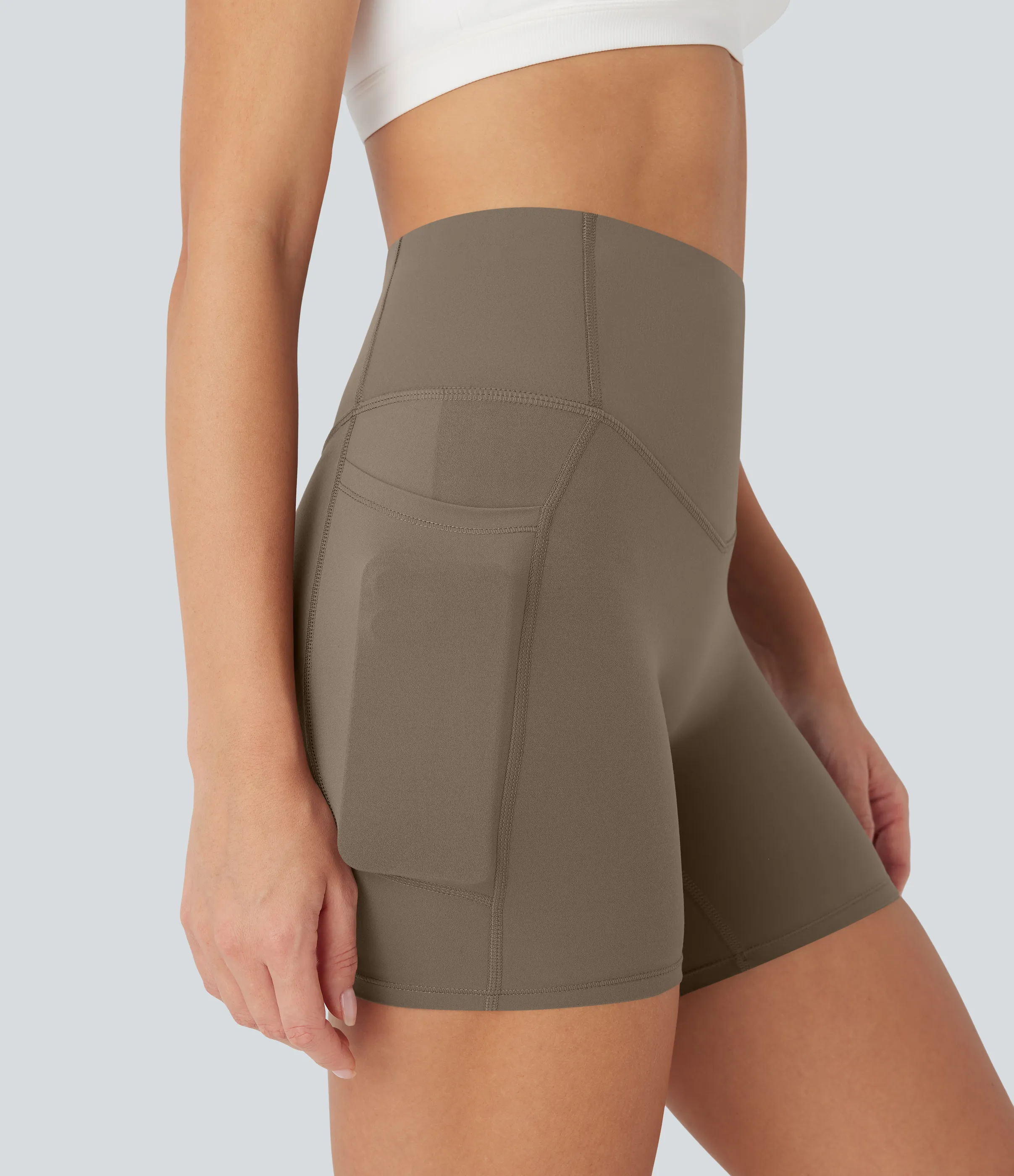 Halara Pantalón corto Halara UltraSculpt™ SoCinched ciclista tiro alto control abdomen realce glúteo bolsillo lateral moldeador 12.5cm - Dawn Brown - L sold by Halara product image thumbnail 5