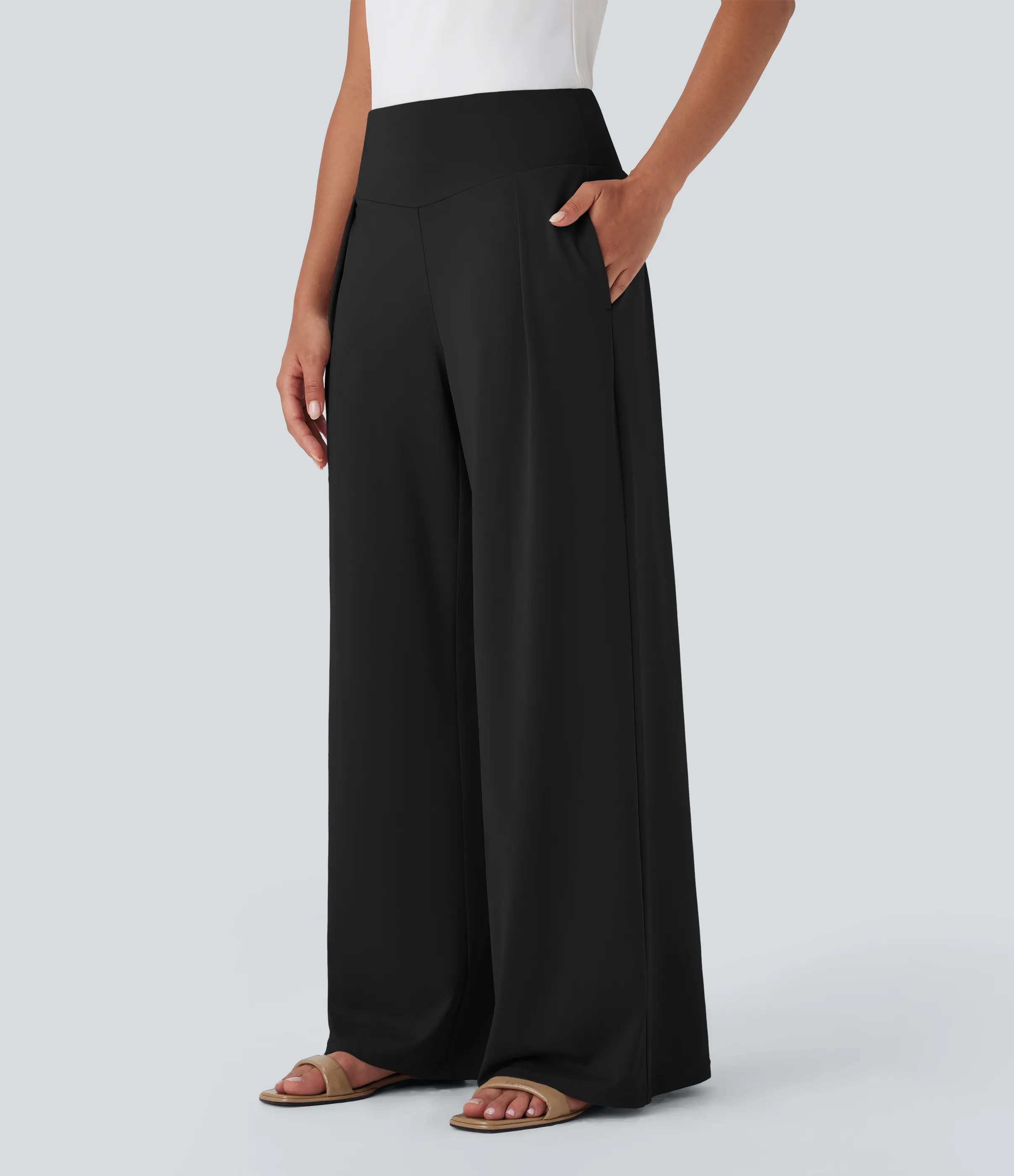 Halara Pantalones anchos casuales de tiro alto con bolsillos laterales - Black - L(regular) sold by Halara product image thumbnail 2