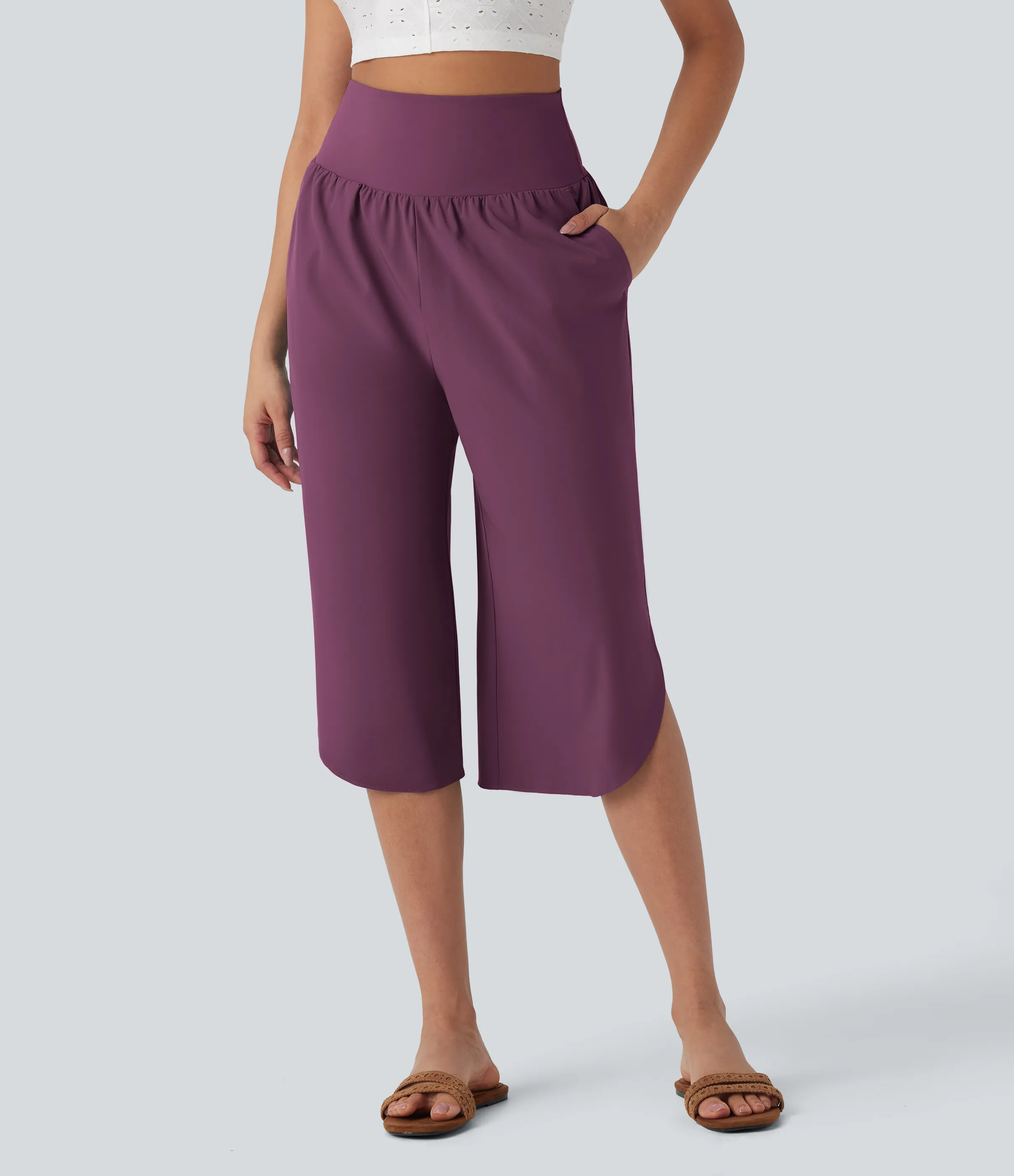 Halara Pantalón Breezeful™ SoCinched Capri Resort tiro alto control abdomen dobladillo dividido secado rápido bolsillo lateral - Amaranth - XL sold by Halara product image thumbnail 4