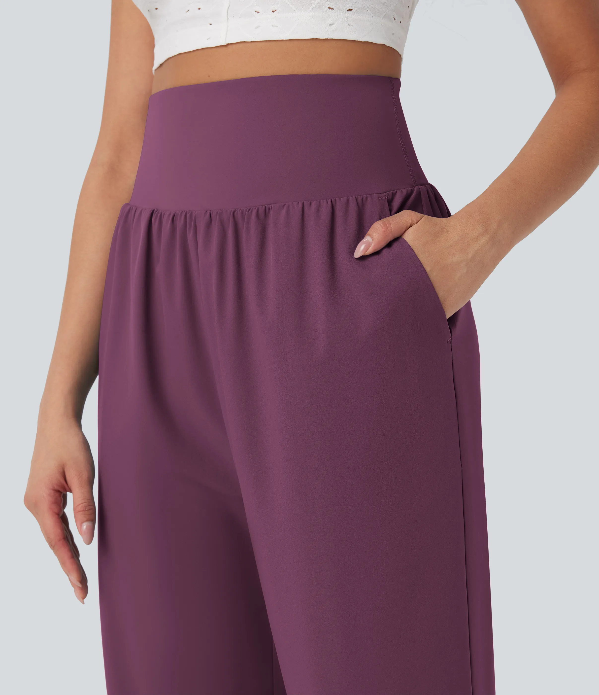 Halara Pantalón Breezeful™ SoCinched Capri Resort tiro alto control abdomen dobladillo dividido secado rápido bolsillo lateral - Amaranth - XL sold by Halara product image thumbnail 5
