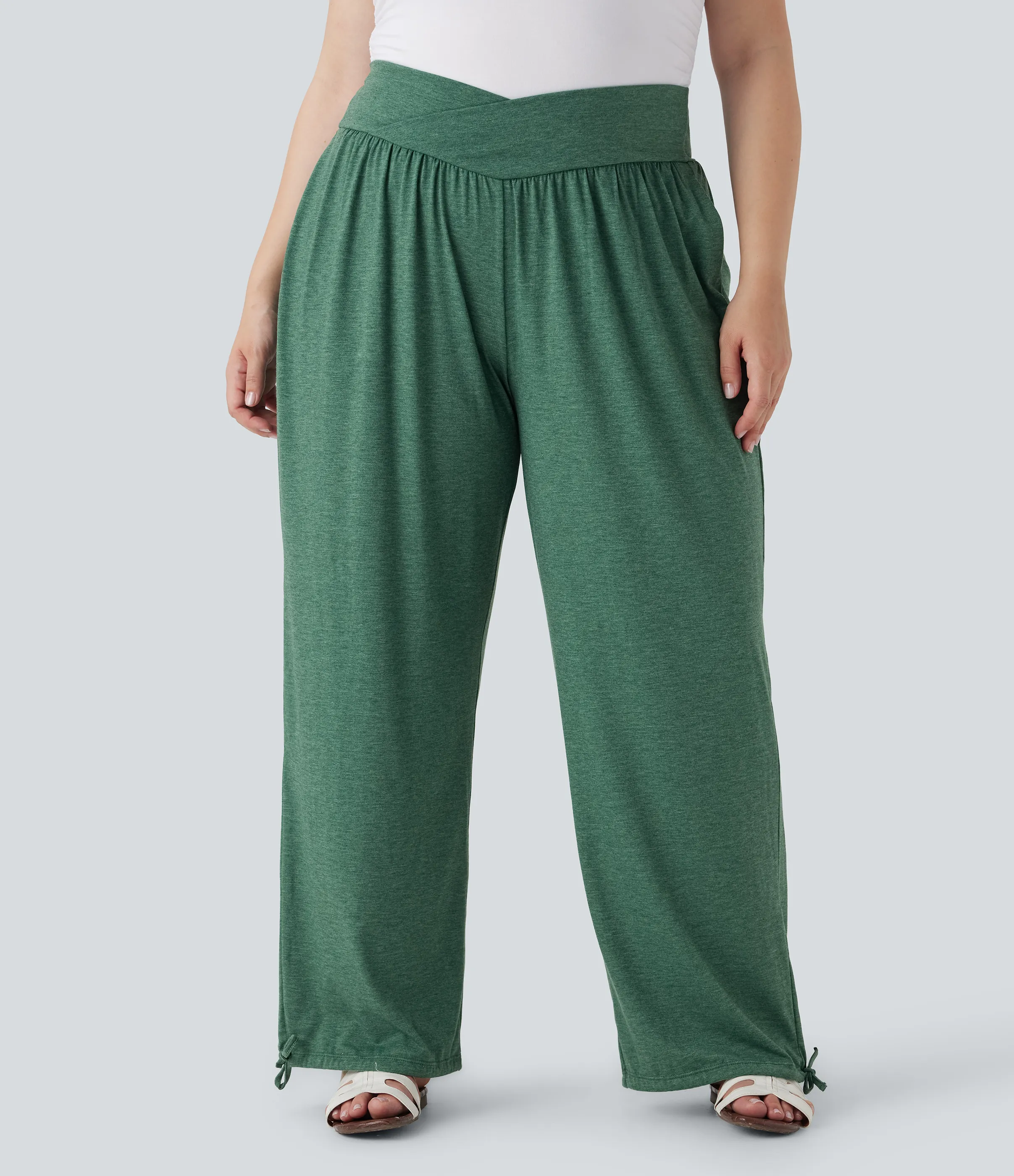 Halara Pantalón deportivo casual de tiro alto con cordón ajustable y bolsillos laterales en talla grande - Emerald Floral Yarn - 1X(regular) sold by Halara product image thumbnail 3