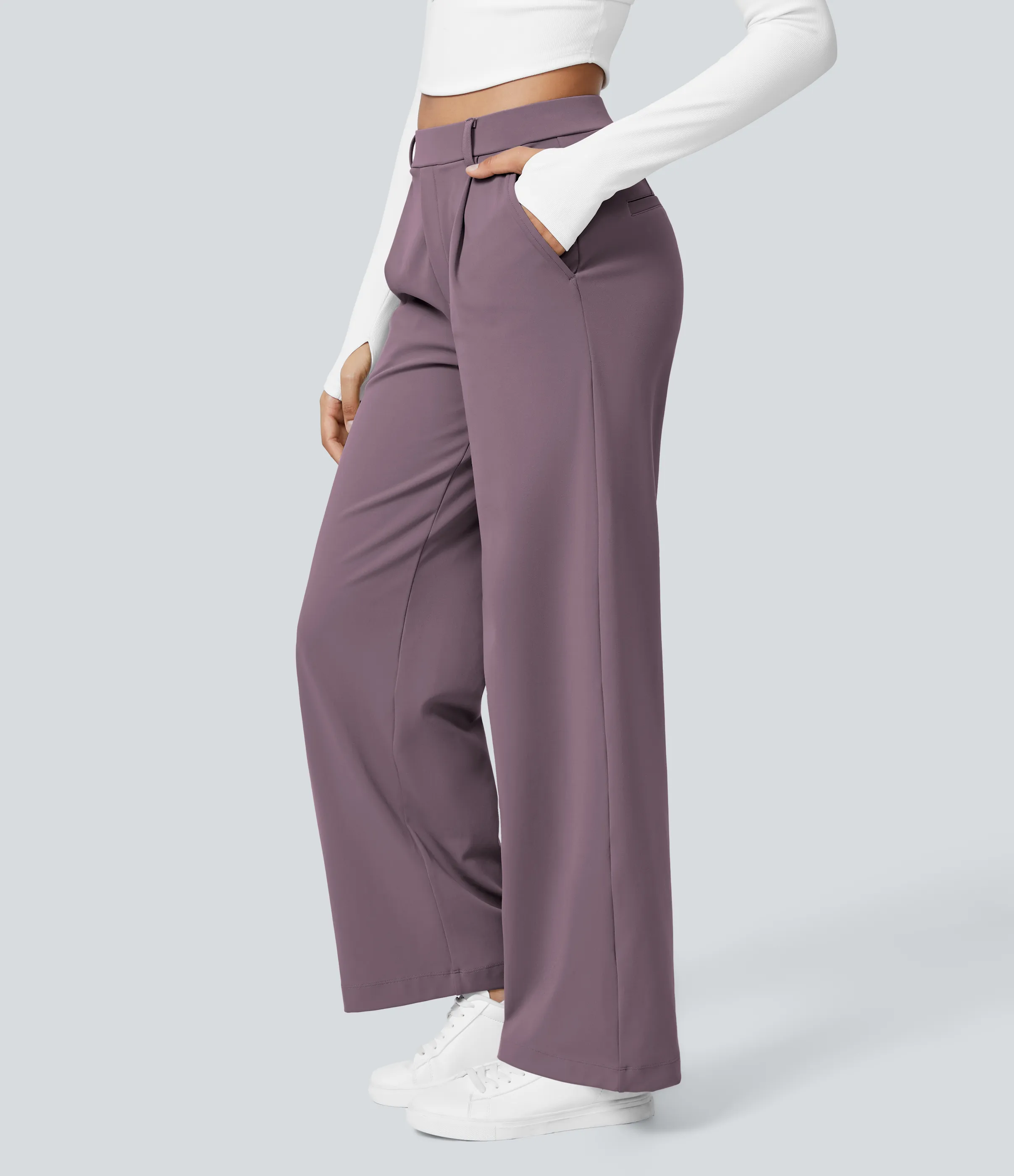 Halara Pantalón oficina pierna recta bolsillo lateral tiro alto pliegue - Nebula Purple - M(regular) sold by Halara product image thumbnail 4