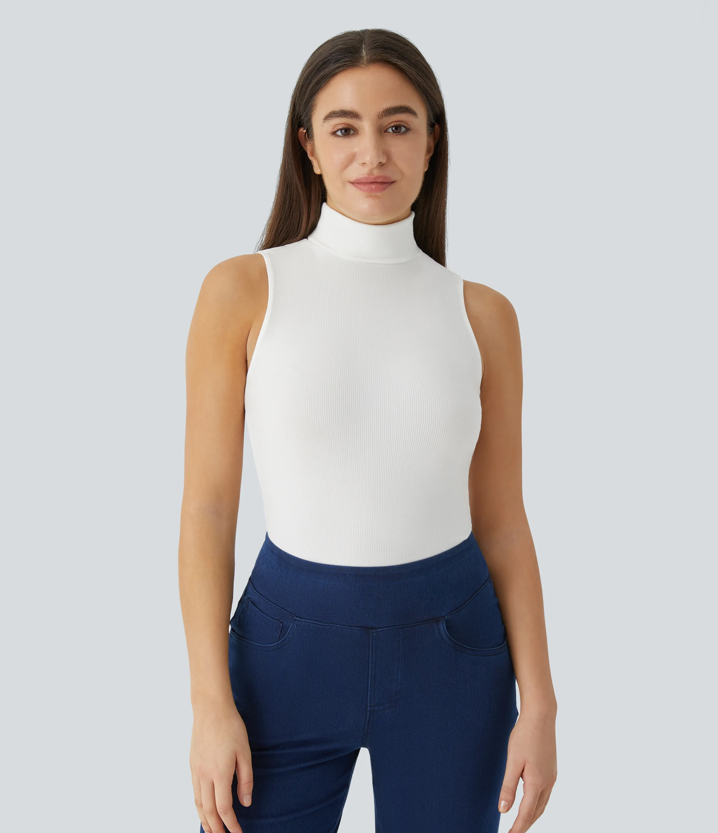 Halara Camiseta sin mangas cuello alto acanalado - White - S sold by Halara